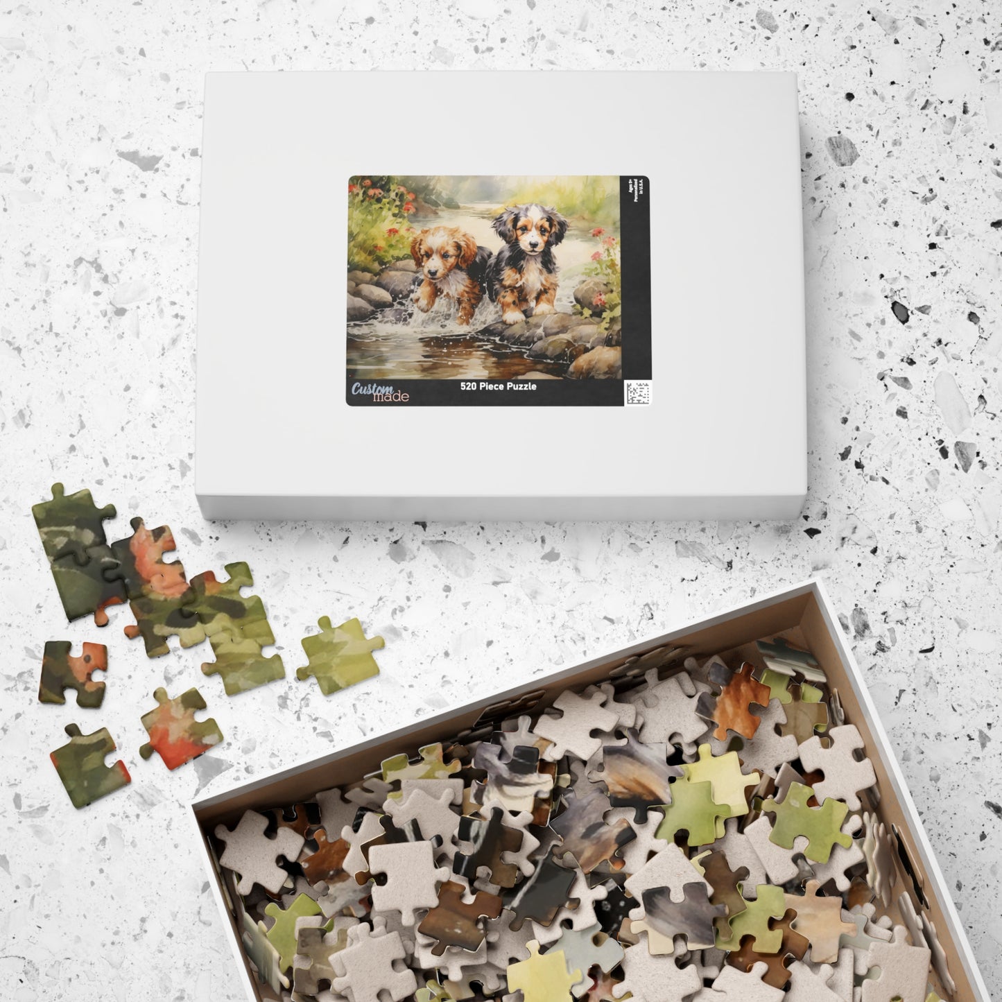 Puppies Running Through a Stream Puzzle — 110/252/520/1014-Piece Jigsaw