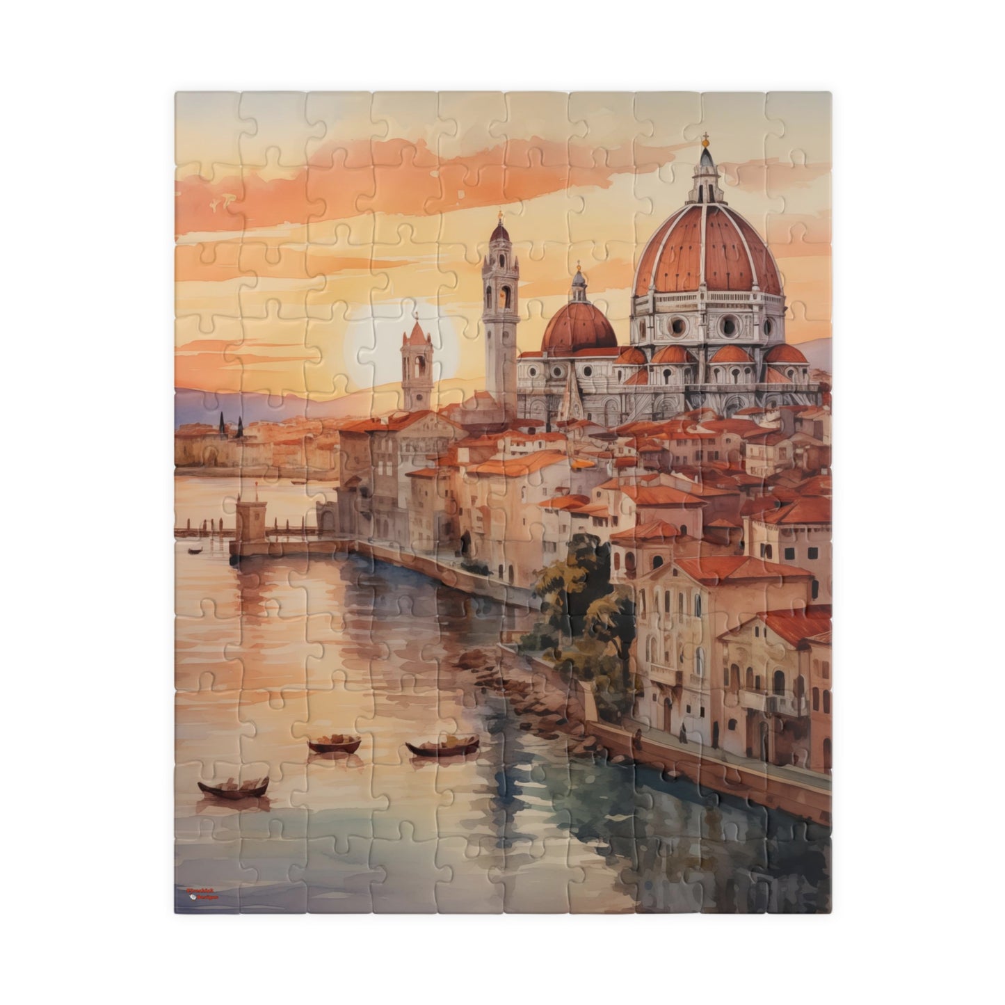 Italian Coastal Sunset Puzzle — Watercolor Cityscape (110–1014 pcs)