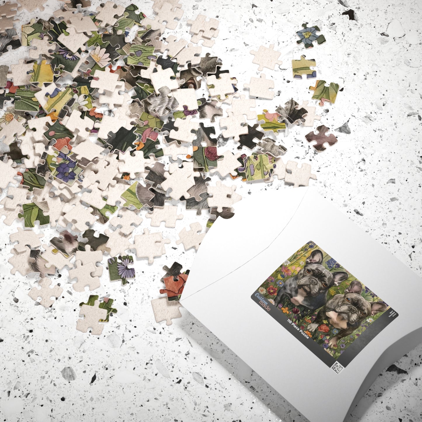 French Bulldog Wildflowers Puzzle — Black & White Dogs in Floral Field (110–1014 pcs)
