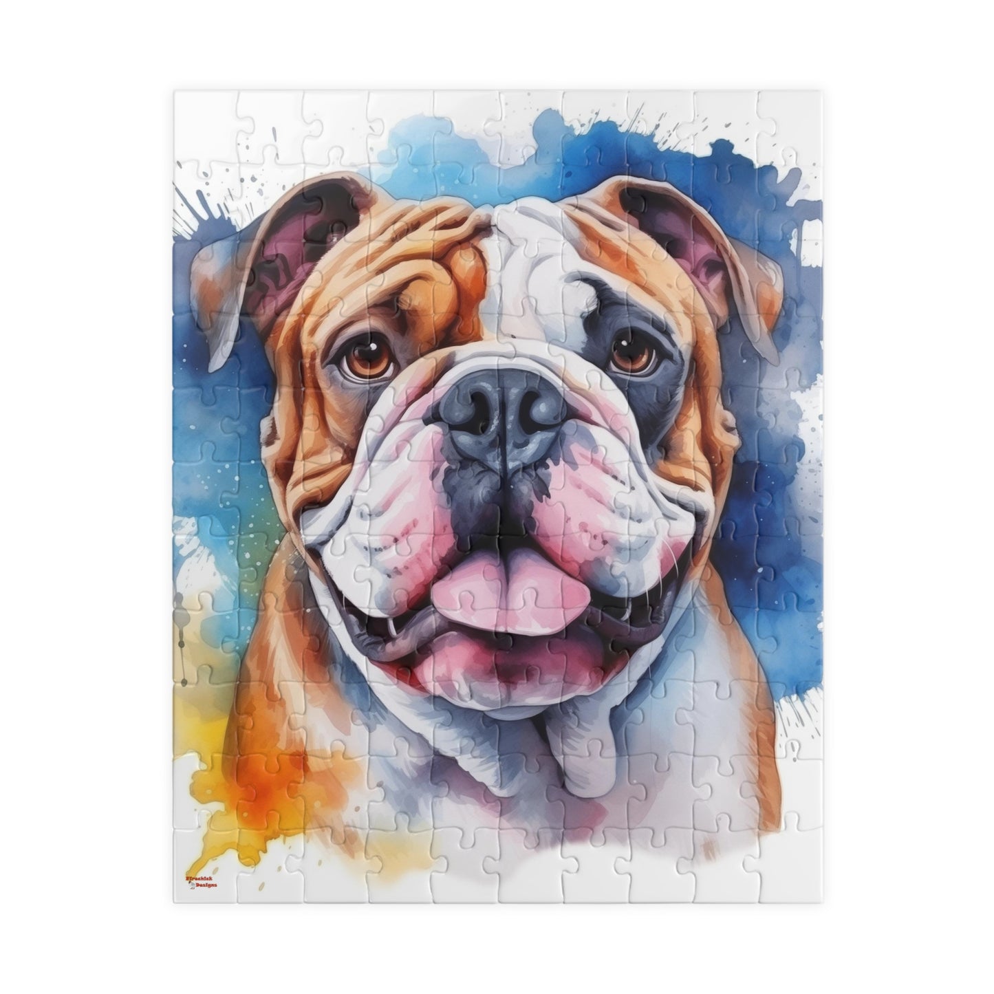 Bulldog Jigsaw Puzzle, Watercolor Portrait (110, 252, 520, 1014-piece)English British Dog Family Pet K9 Canine Mastiff Puppy Puppies Tabletop Games Jig Saw