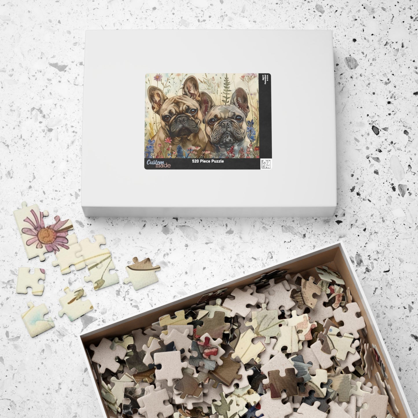 French Bulldog Pups in Wildflowers Puzzle — 110/252/520/1014-Piece