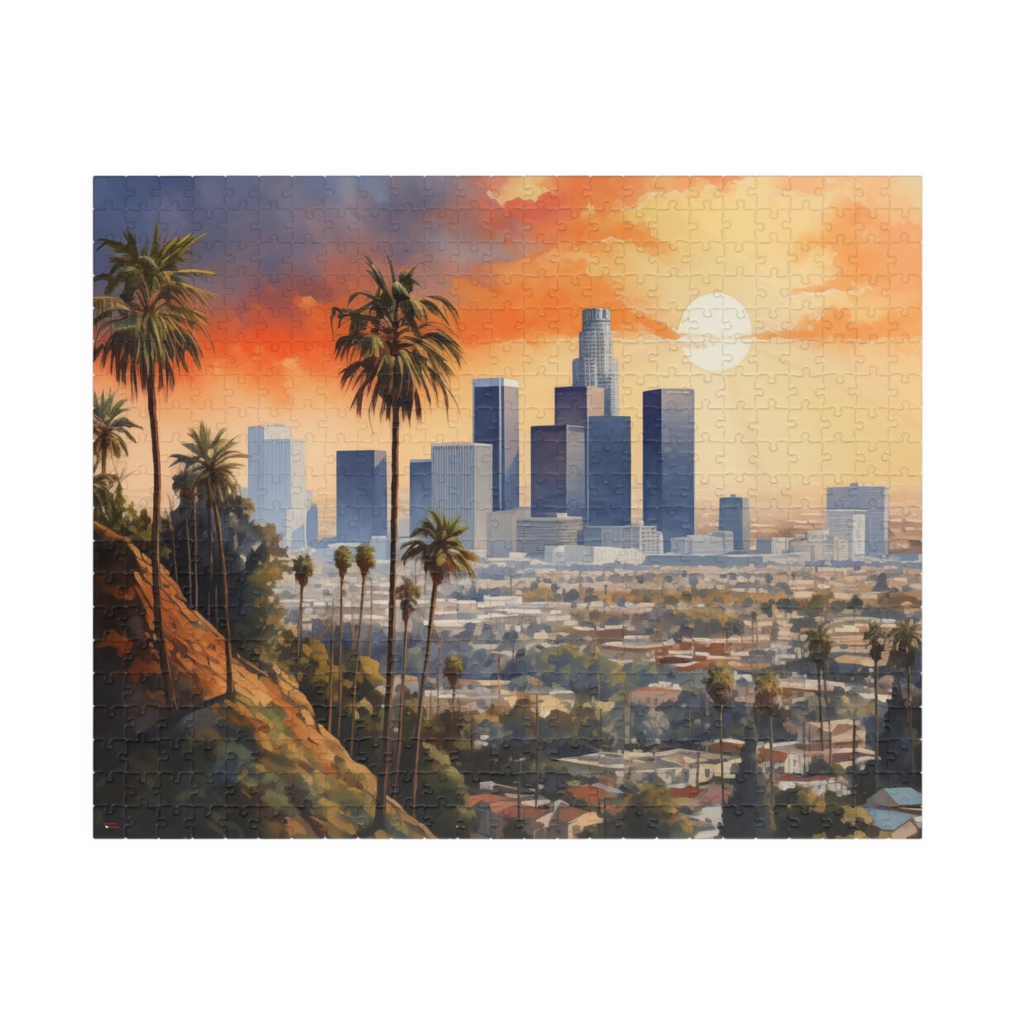 Los Angeles Watercolor Puzzle — Scenic City Map Jigsaw (110–1014 pcs)