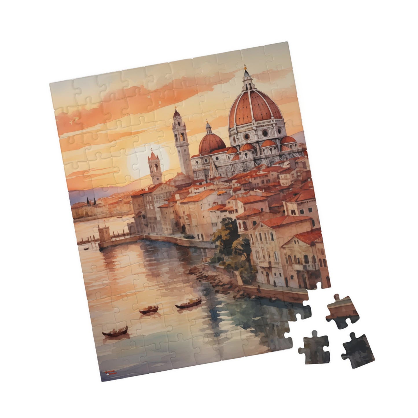 Italian Coastal Sunset Puzzle — Watercolor Cityscape (110–1014 pcs)