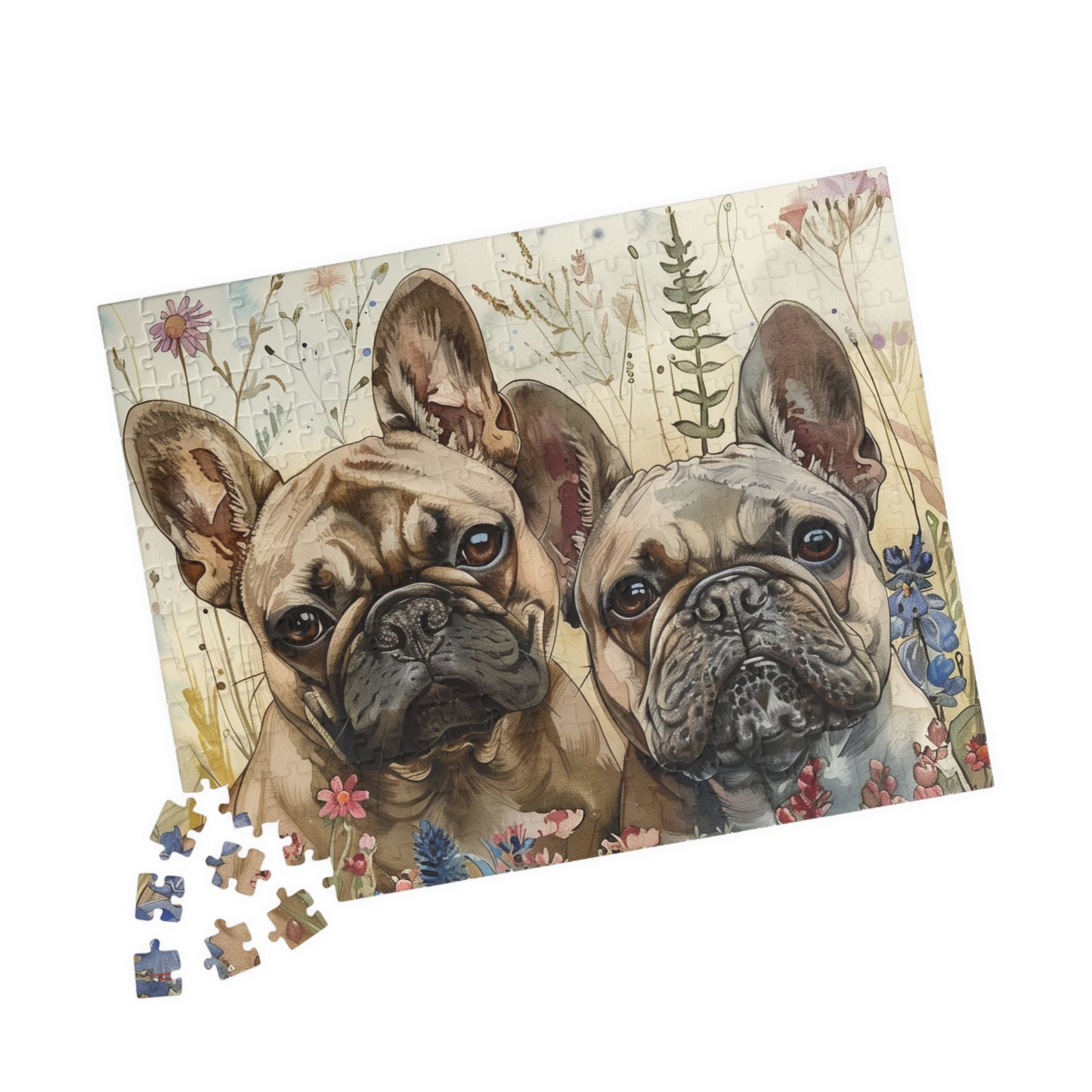 French Bulldog Pups in Wildflowers Puzzle — 110/252/520/1014-Piece