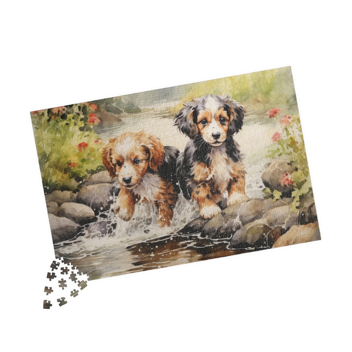 Puppies Running Through a Stream Puzzle — 110/252/520/1014-Piece Jigsaw