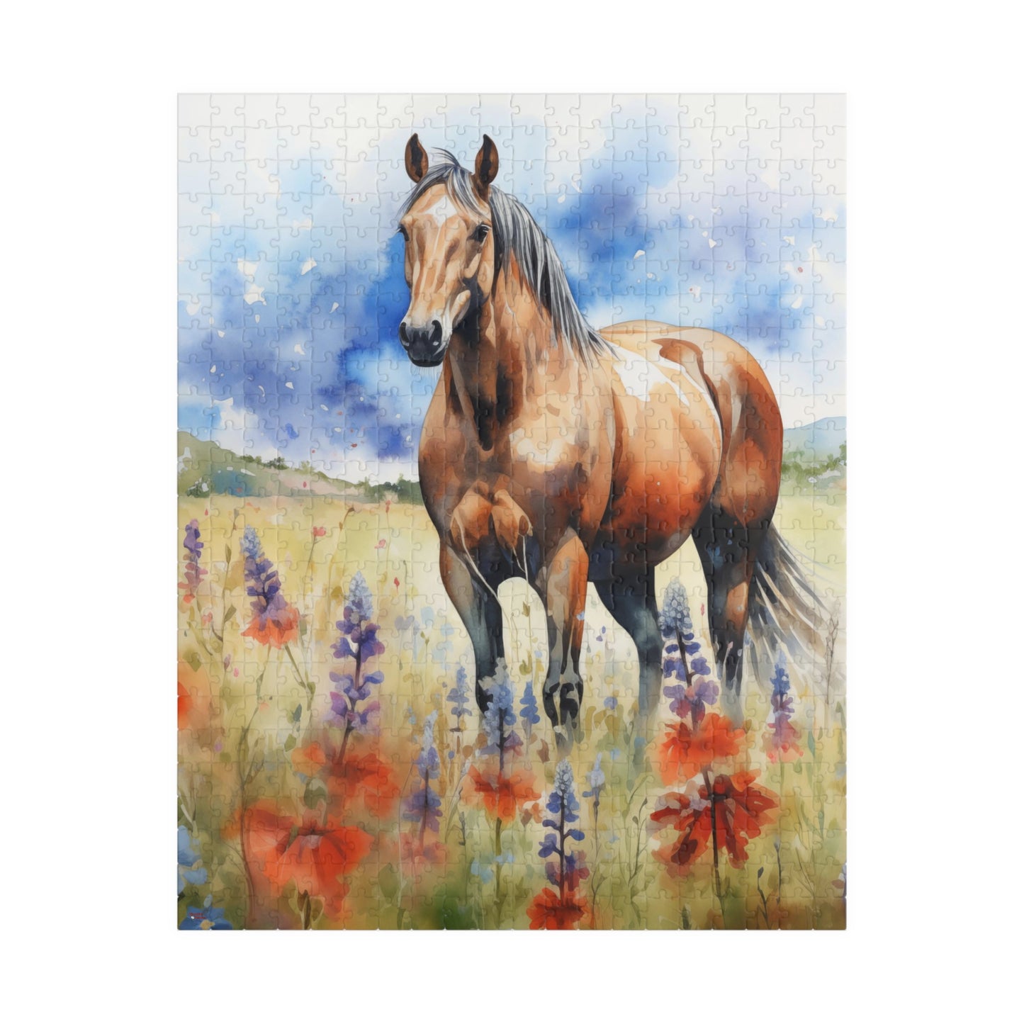American Quarter Horse Puzzle in Wildflowers (110, 252, 520, 1014-piece) Equestrian Animal Equine Pony Stallion Mare Racehorse Tabletop Game Jig Saw
