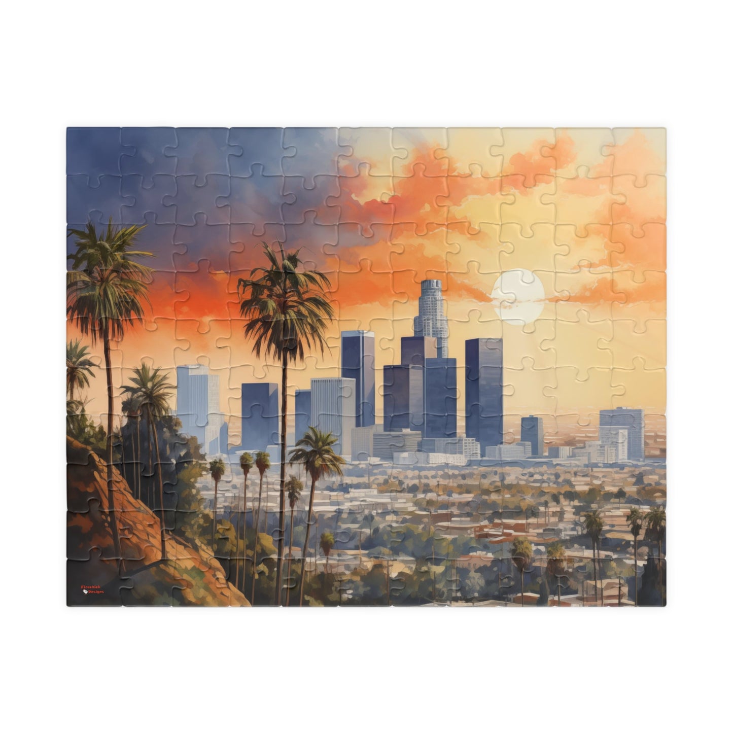 Los Angeles Watercolor Puzzle — Scenic City Map Jigsaw (110–1014 pcs)