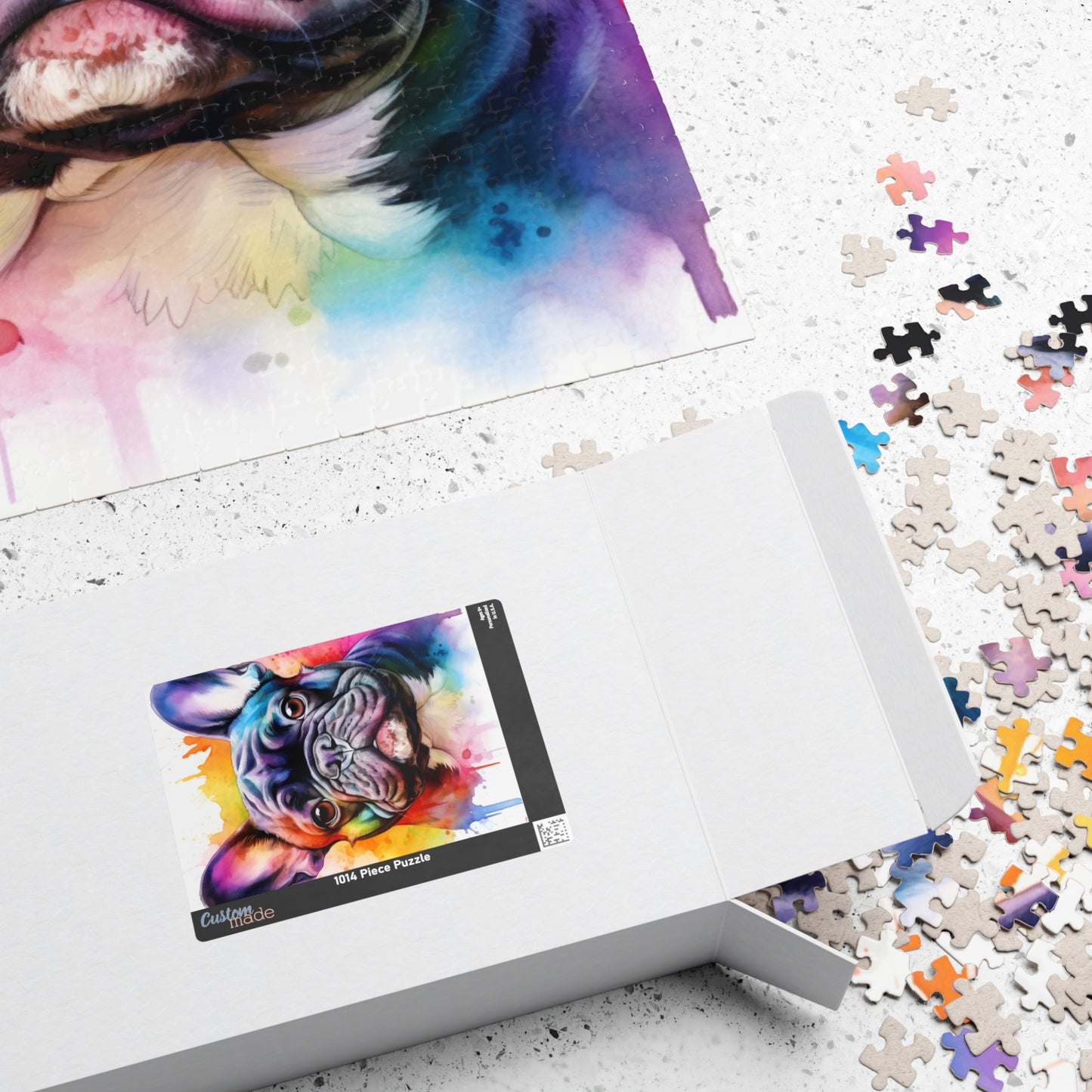 French Bulldog Color Blast Puzzle (110, 252, 520, 1014-piece) Watercolor Jigsaw Jig Saw Family Pet K9 Canine Friend Buddy Tabletop Game