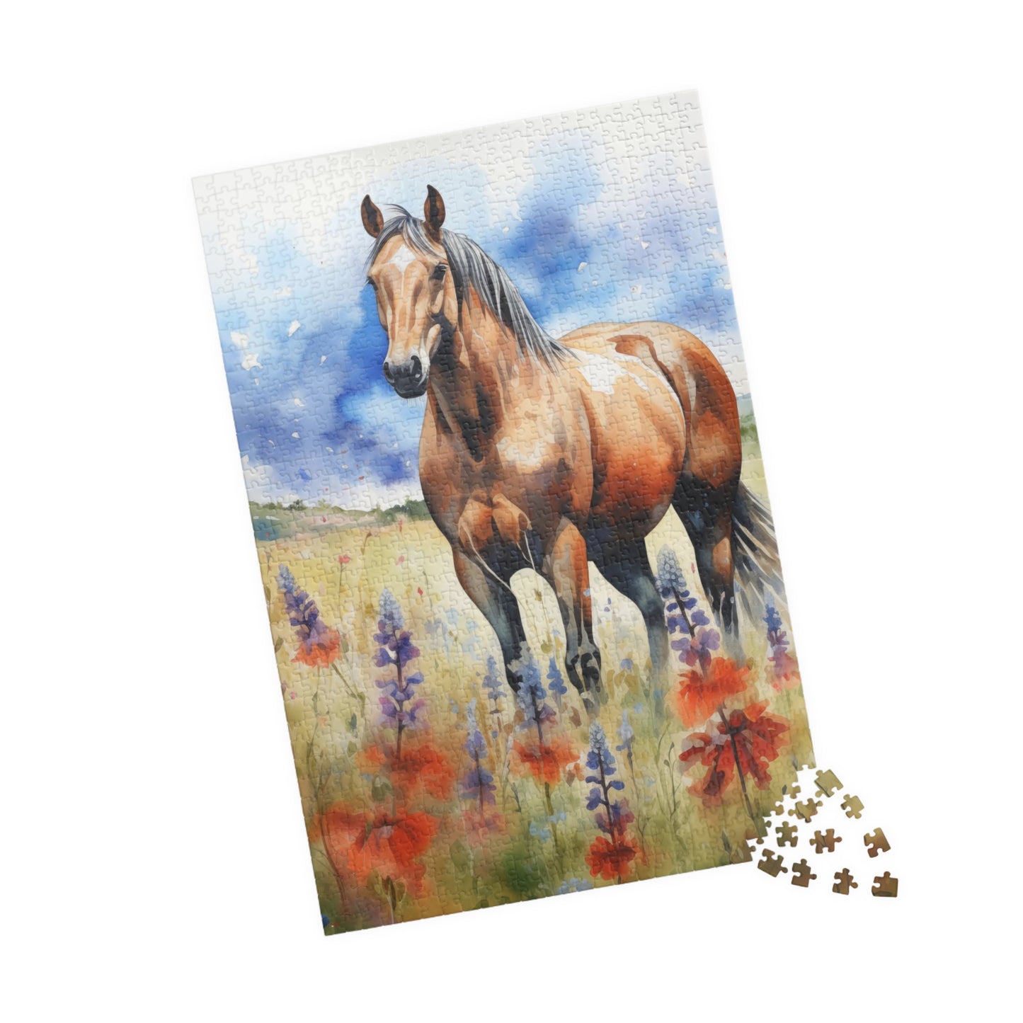 American Quarter Horse Puzzle in Wildflowers (110, 252, 520, 1014-piece) Equestrian Animal Equine Pony Stallion Mare Racehorse Tabletop Game Jig Saw