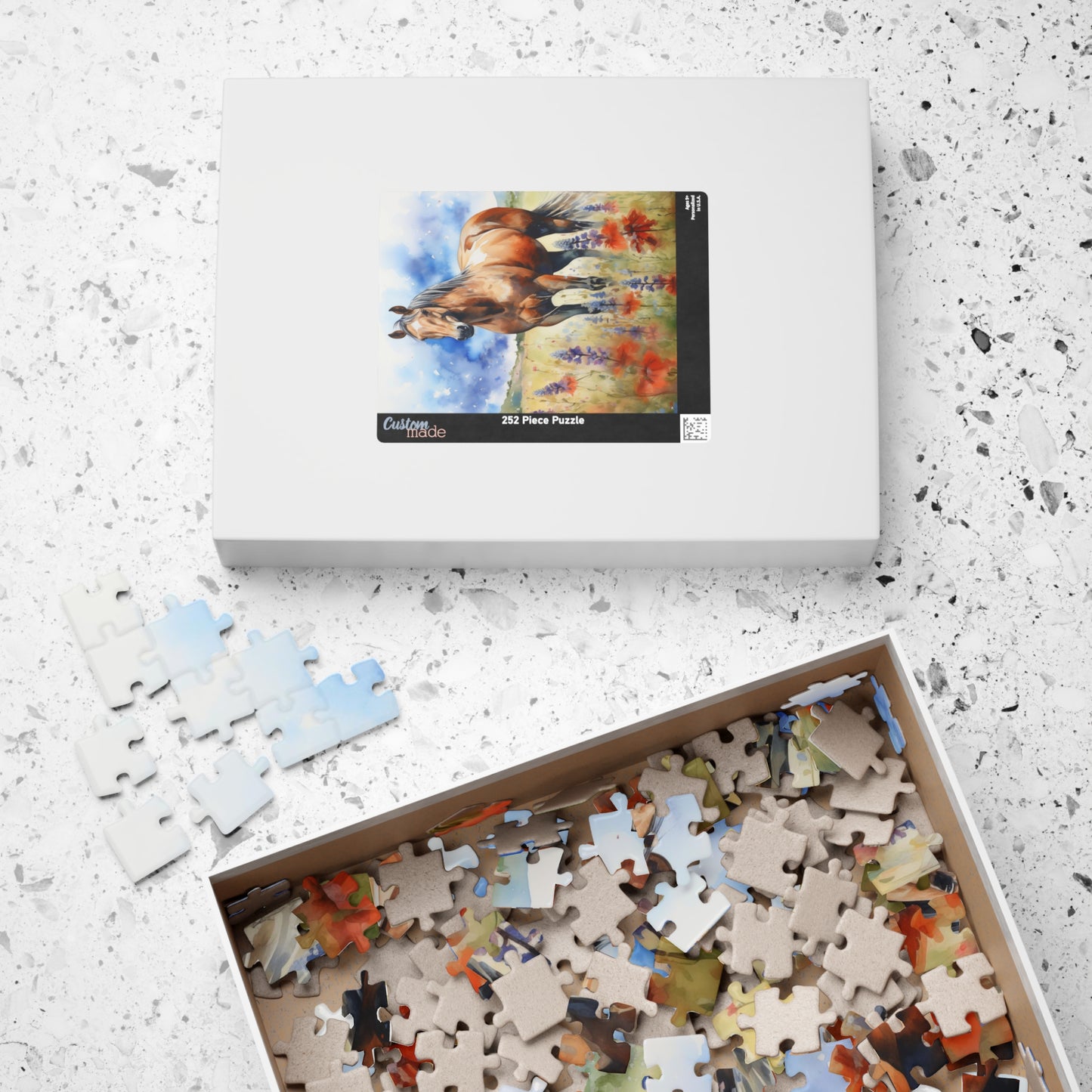 American Quarter Horse Puzzle in Wildflowers (110, 252, 520, 1014-piece) Equestrian Animal Equine Pony Stallion Mare Racehorse Tabletop Game Jig Saw