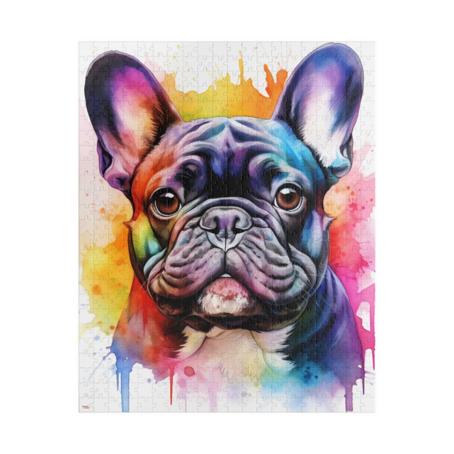 French Bulldog Color Blast Puzzle (110, 252, 520, 1014-piece) Watercolor Jigsaw Jig Saw Family Pet K9 Canine Friend Buddy Tabletop Game
