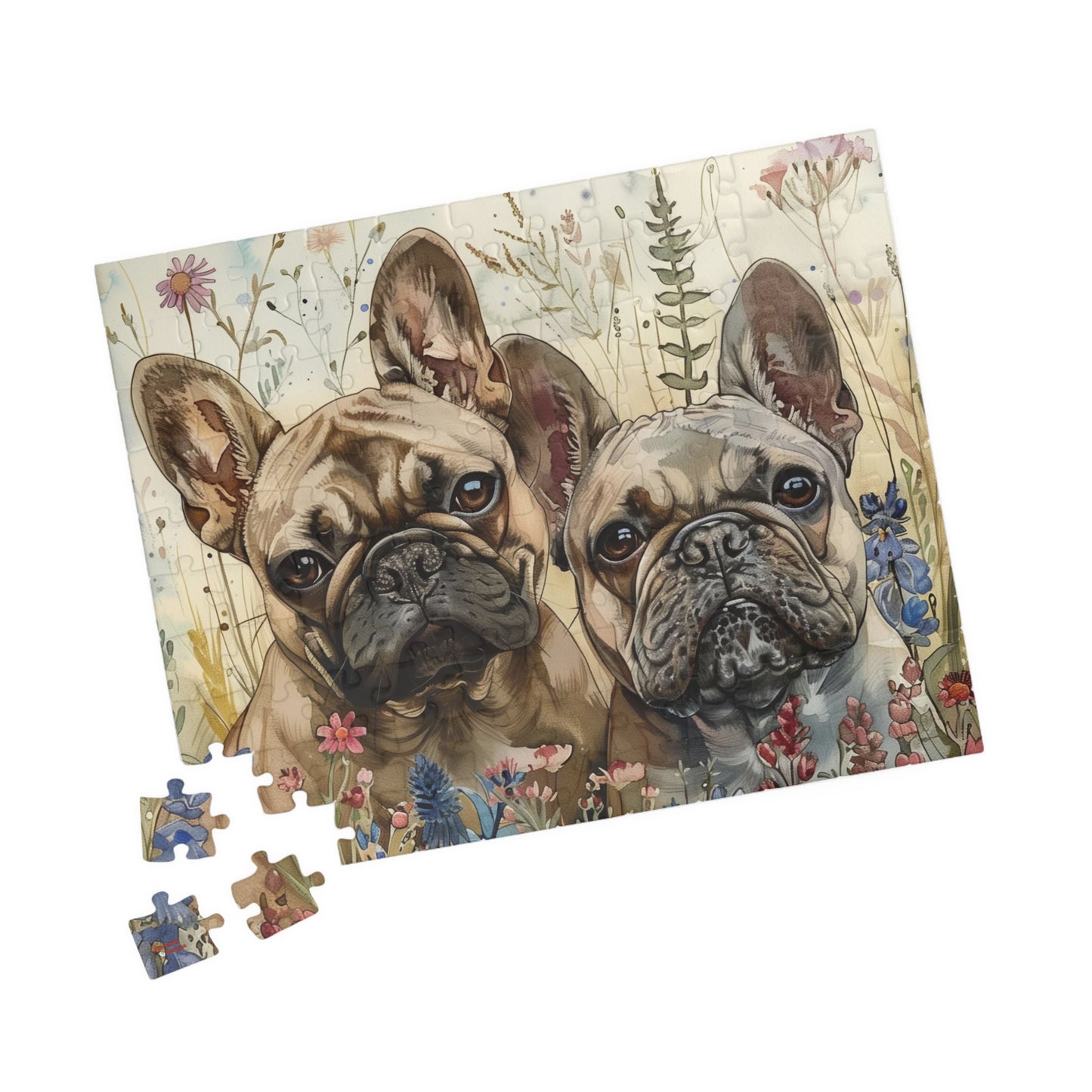 French Bulldog Pups in Wildflowers Puzzle — 110/252/520/1014-Piece