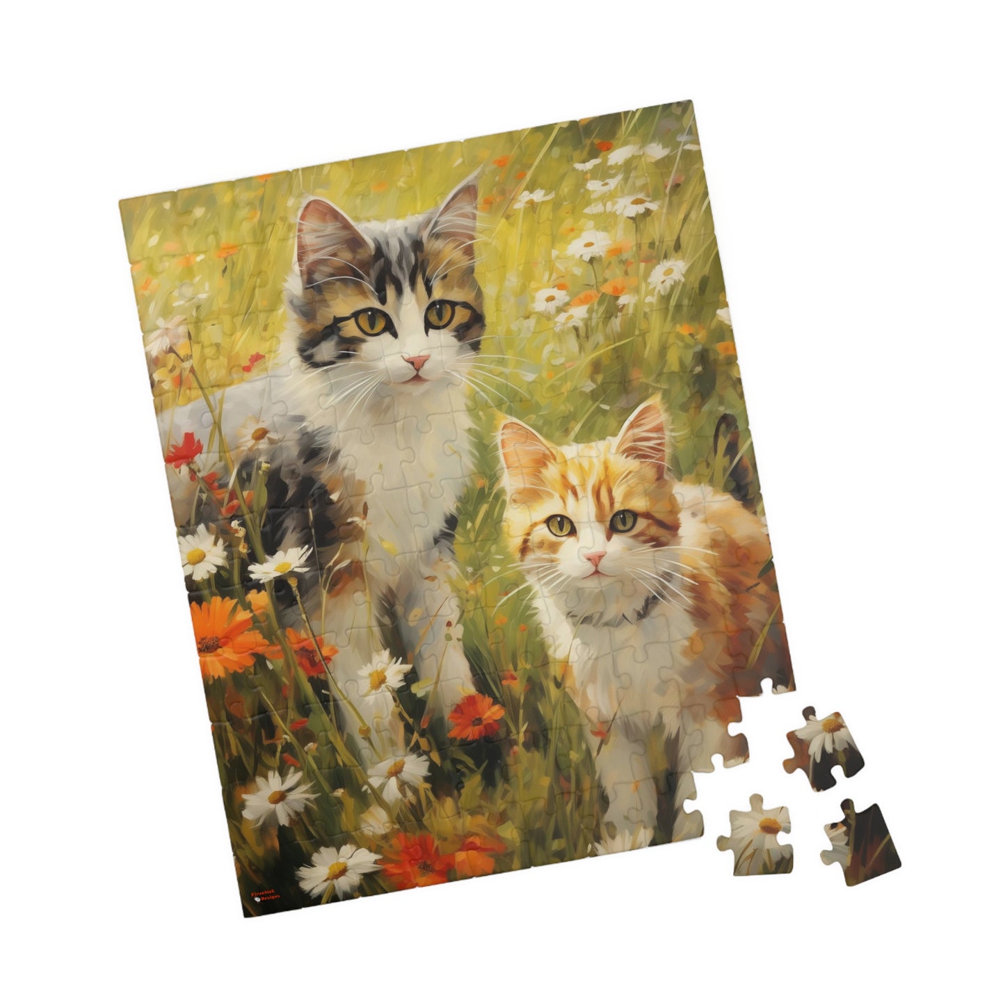 Cats in Wildflowers Jigsaw Puzzle — 110/252/520/1014-Piece Cat Flower Puzzle