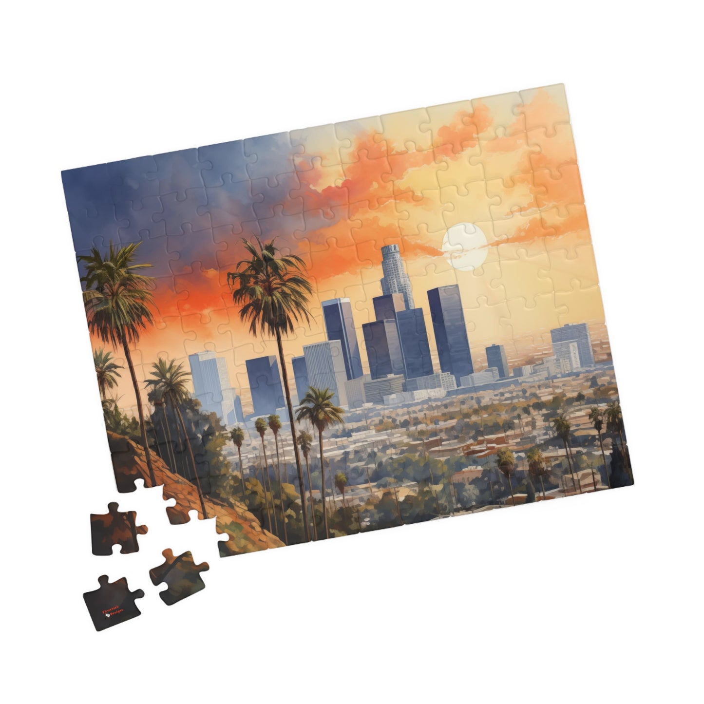 Los Angeles Watercolor Puzzle — Scenic City Map Jigsaw (110–1014 pcs)