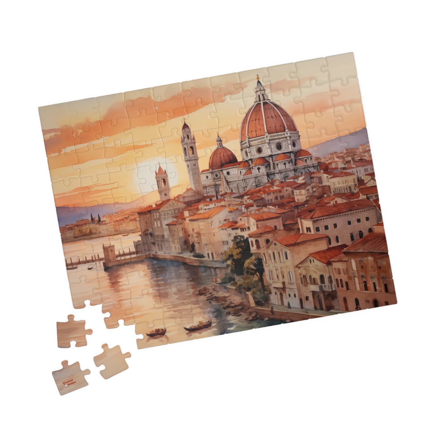 Italian Coastal Sunset Puzzle — Watercolor Cityscape (110–1014 pcs)