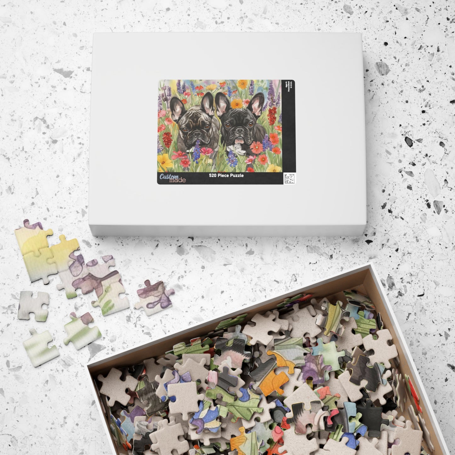 French Bulldog Watercolor Puzzle — Wildflower Field (110–1014 pcs)