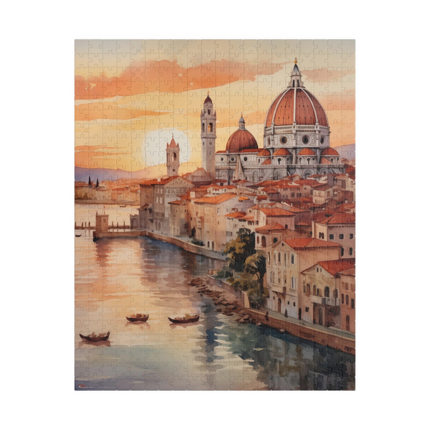 Italian Coastal Sunset Puzzle — Watercolor Cityscape (110–1014 pcs)