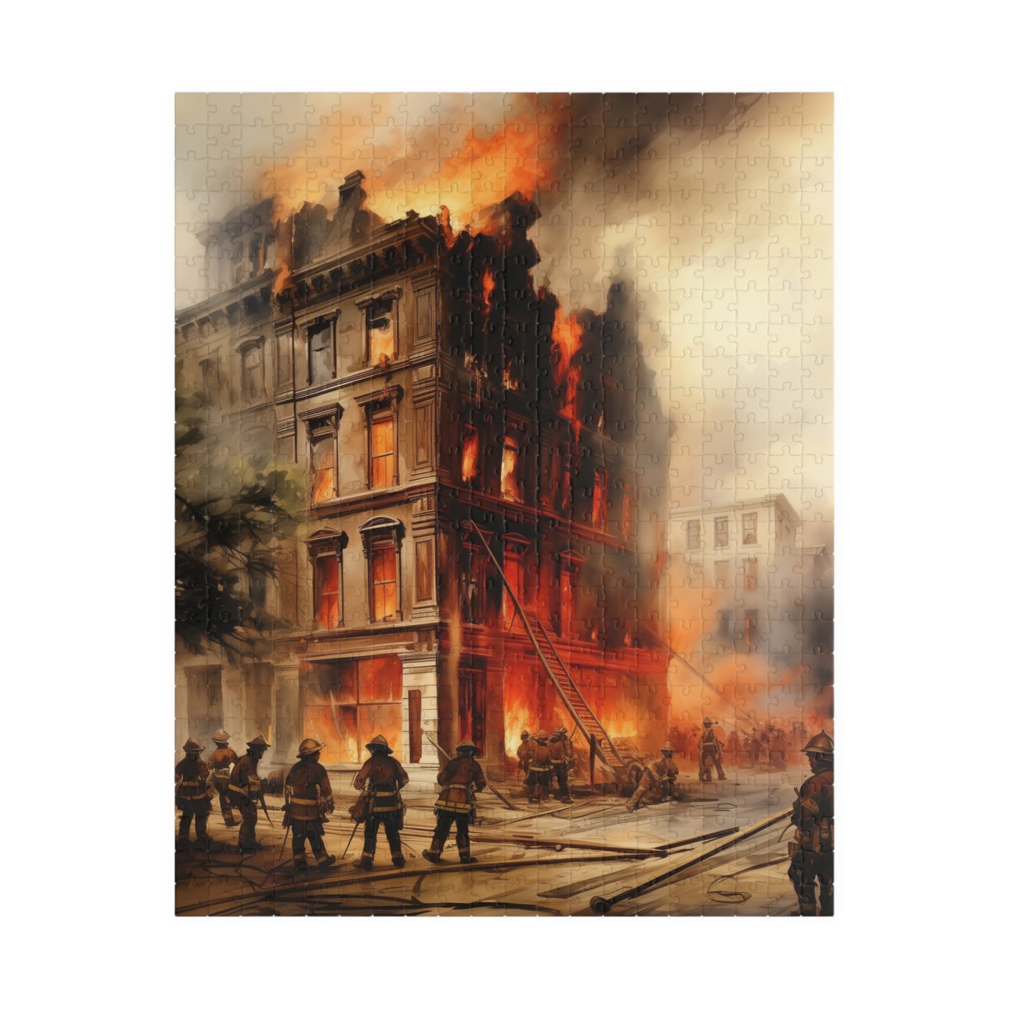 Downtown Fire Puzzle (110, 252, 520, 1014-piece) Firefighters Fireman Firemen Service Station Jig Saw Tabletop Games Adults Teens Hobbies