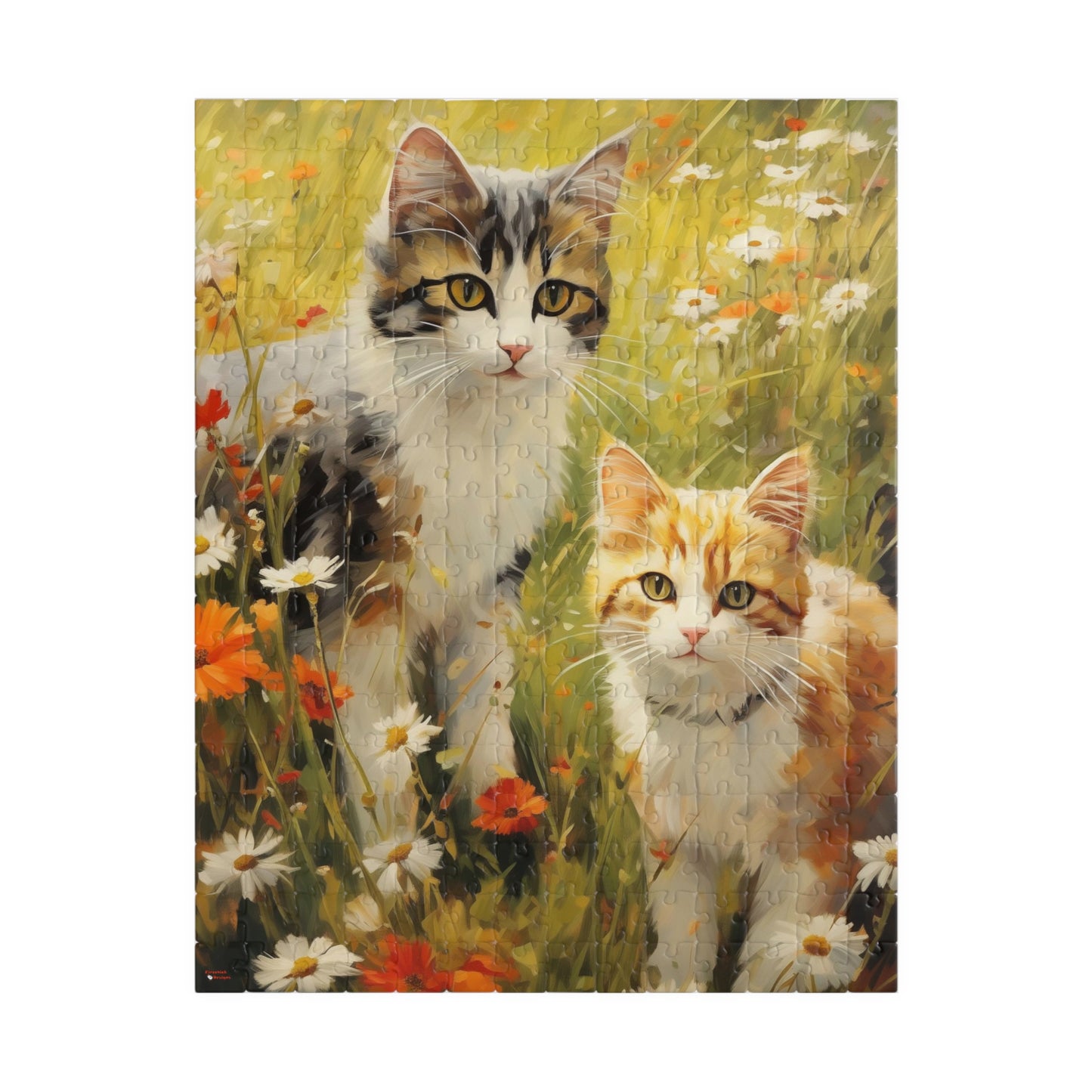 Cats in Wildflowers Jigsaw Puzzle — 110/252/520/1014-Piece Cat Flower Puzzle