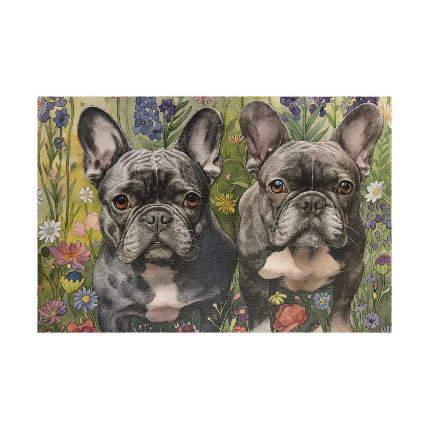 French Bulldog Wildflowers Puzzle — Black & White Dogs in Floral Field (110–1014 pcs)