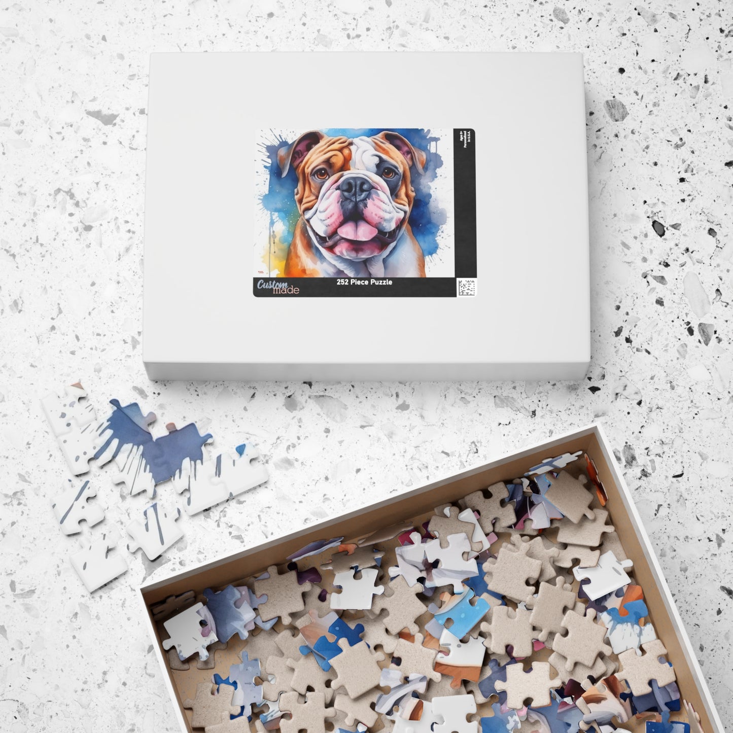 Bulldog Jigsaw Puzzle, Watercolor Portrait (110, 252, 520, 1014-piece)English British Dog Family Pet K9 Canine Mastiff Puppy Puppies Tabletop Games Jig Saw
