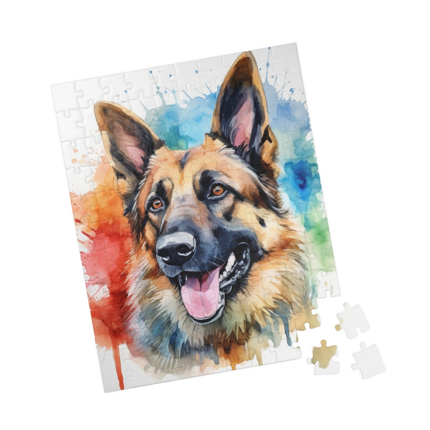 Watercolor German Shepherd Puzzle — 110/252/520/1014-Piece Jigsaw