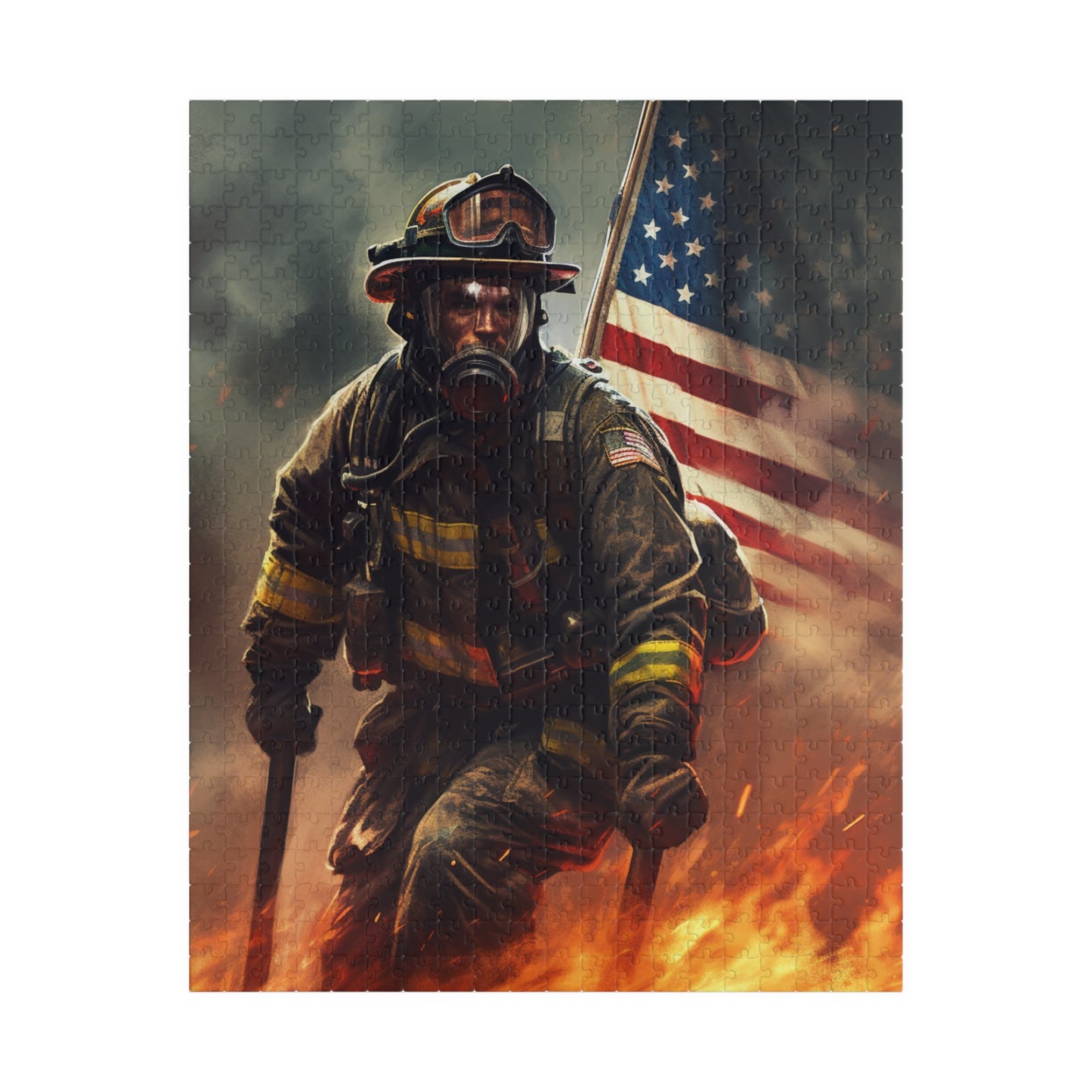 American Firefighter Puzzle (110, 252, 500, 1014-piece) by Firechick Designs | Jigsaw Fireman Usa Fire Dept Old Glory Flag America