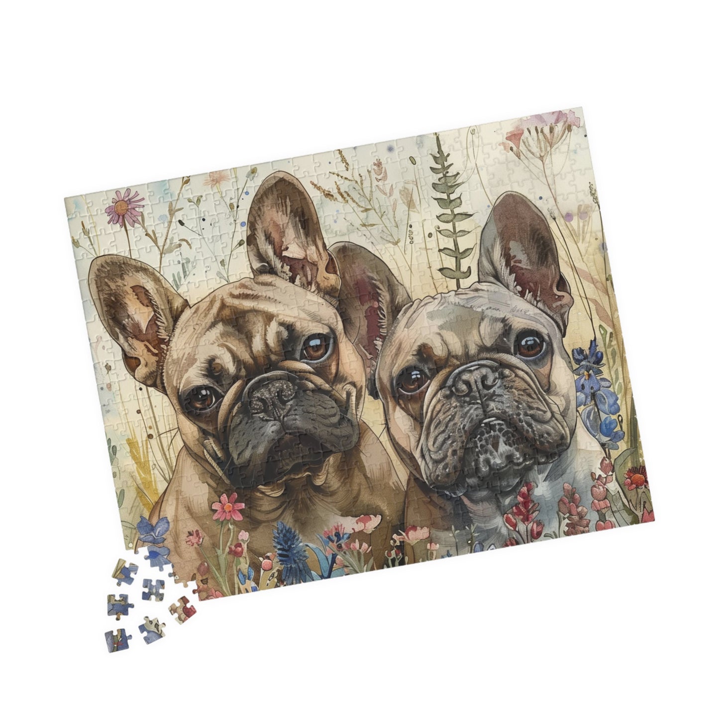 French Bulldog Pups in Wildflowers Puzzle — 110/252/520/1014-Piece