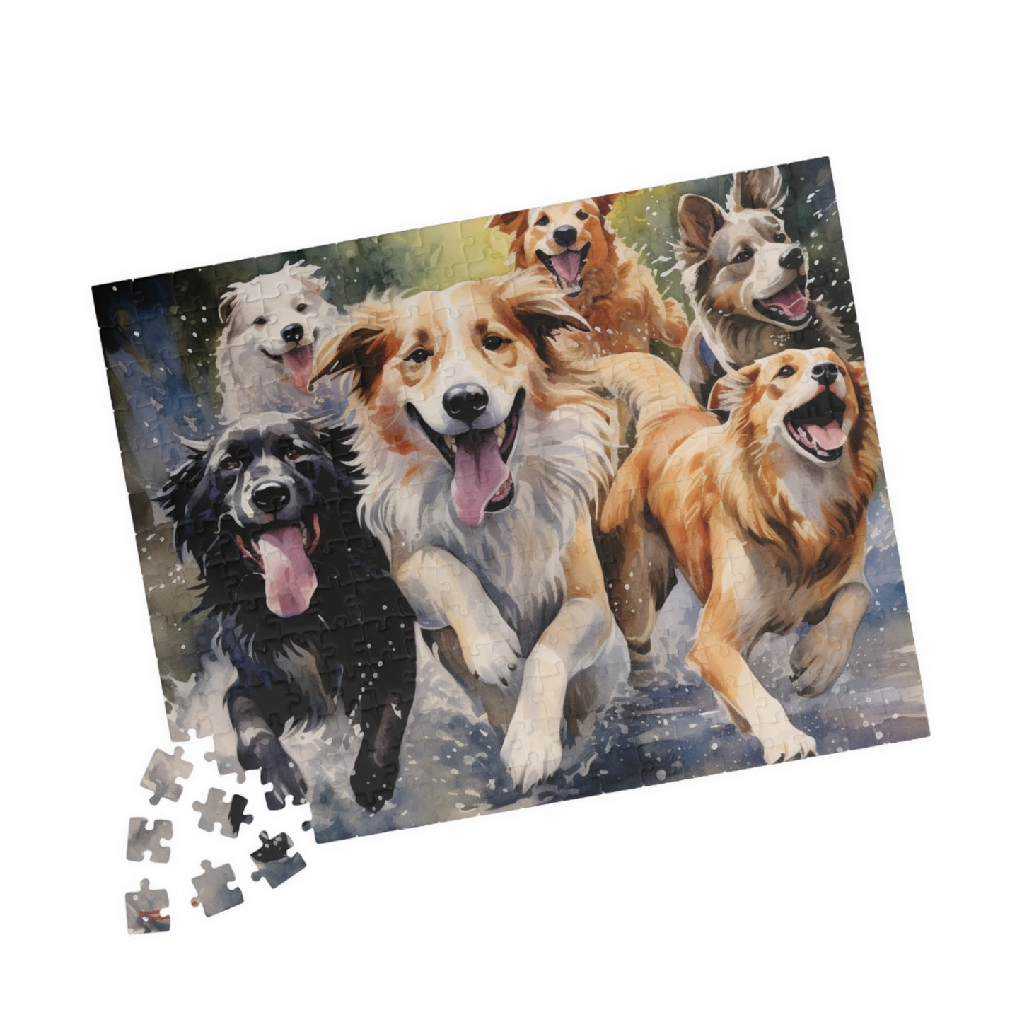 Dog Pack Running Through Water Jigsaw Puzzle — 110/252/520/1014-Piece