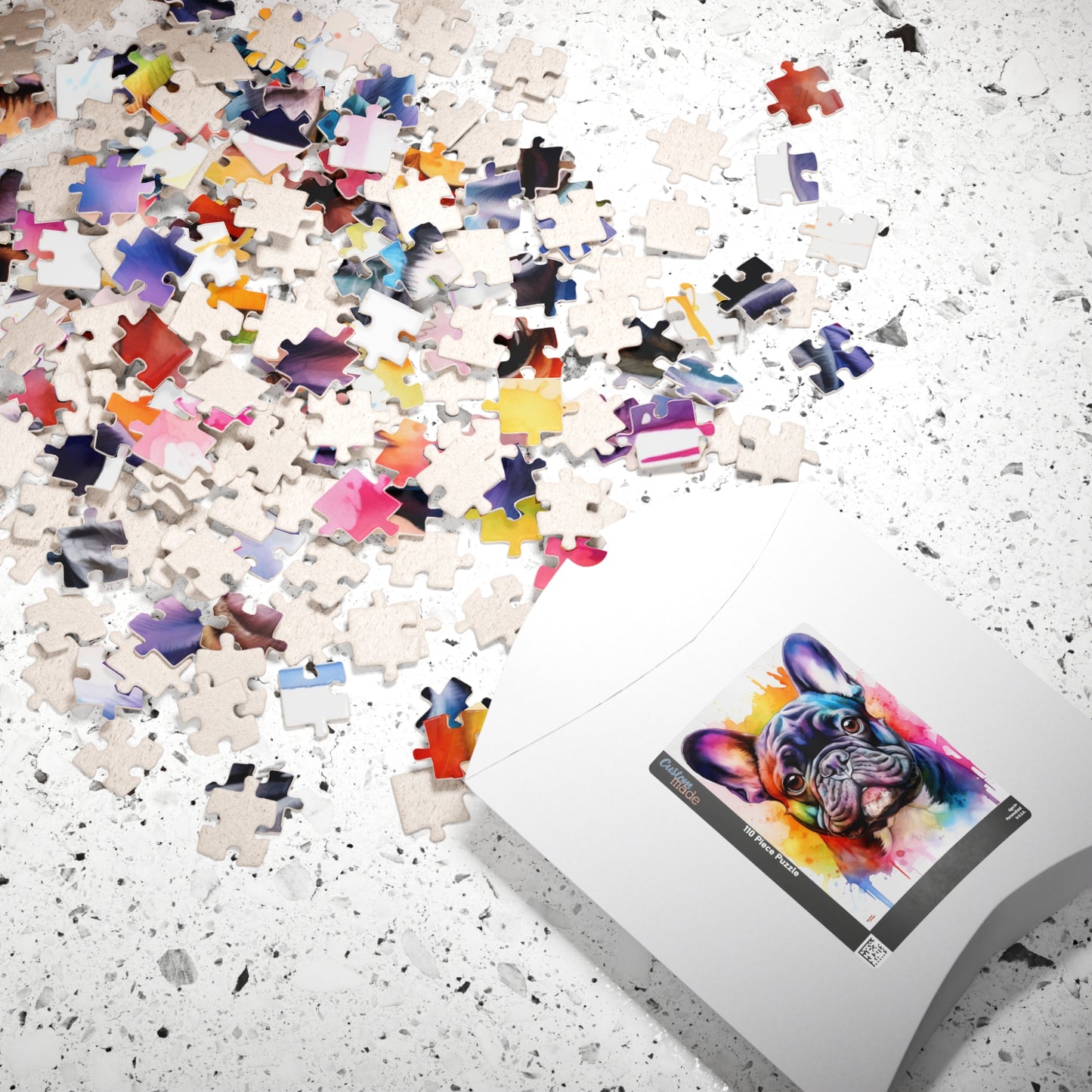 French Bulldog Color Blast Puzzle (110, 252, 520, 1014-piece) Watercolor Jigsaw Jig Saw Family Pet K9 Canine Friend Buddy Tabletop Game