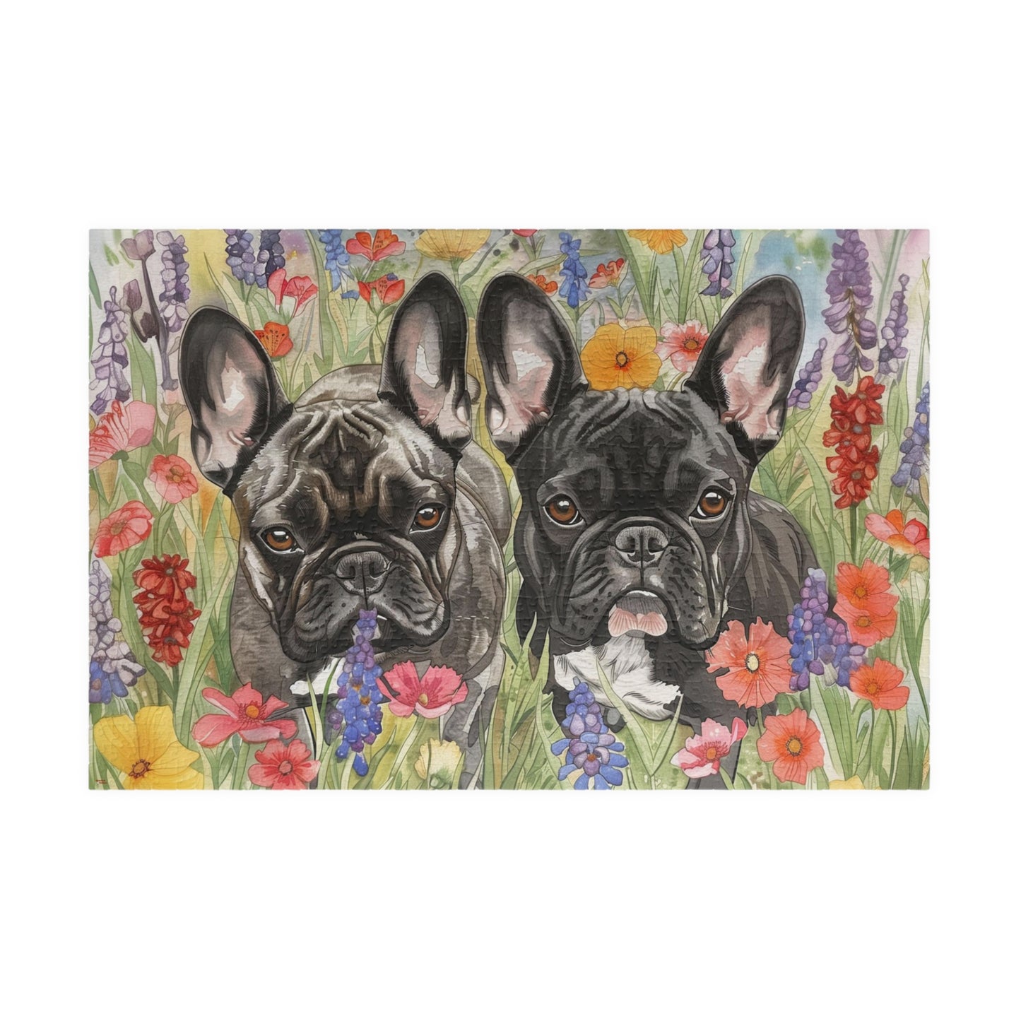 French Bulldog Watercolor Puzzle — Wildflower Field (110–1014 pcs)