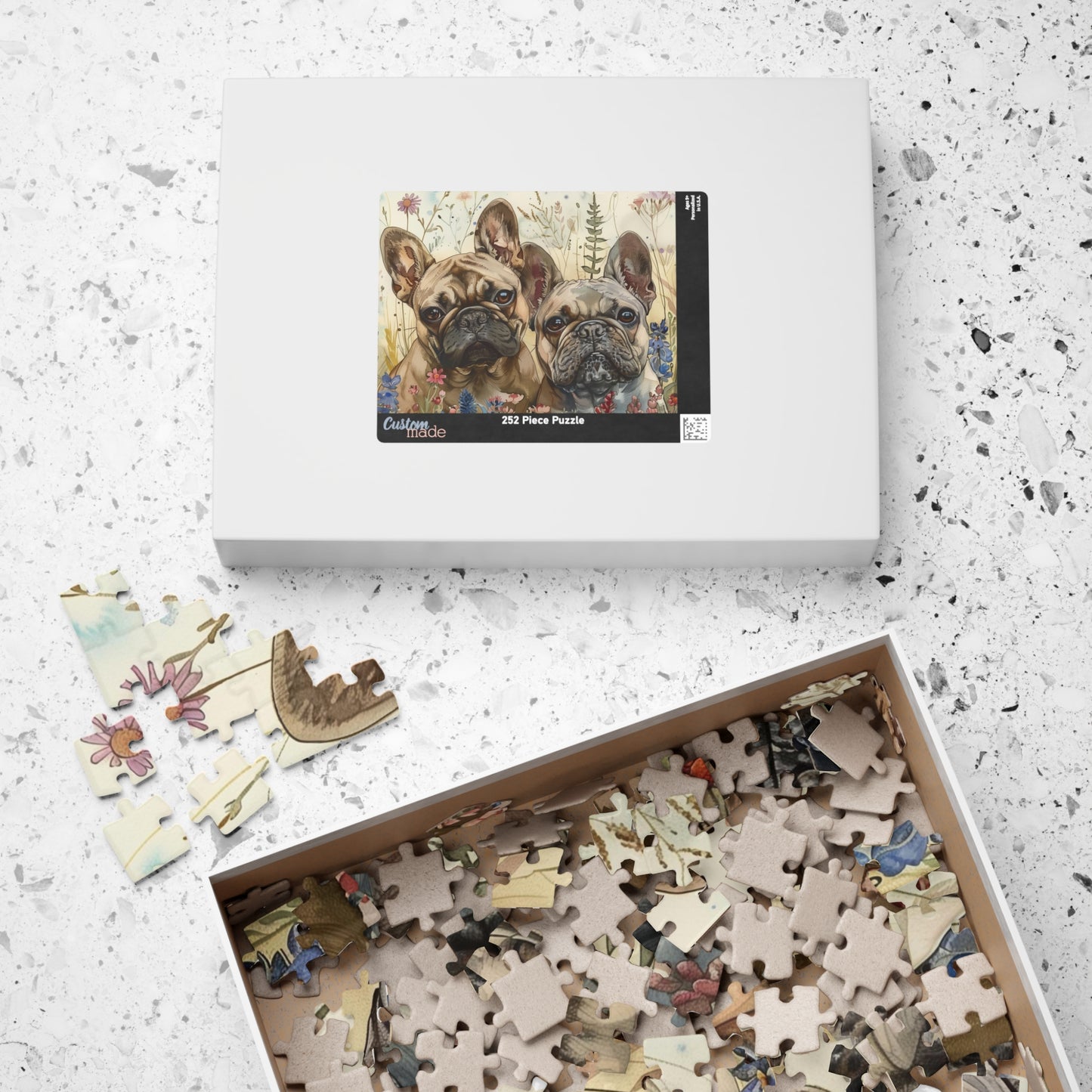 French Bulldog Pups in Wildflowers Puzzle — 110/252/520/1014-Piece