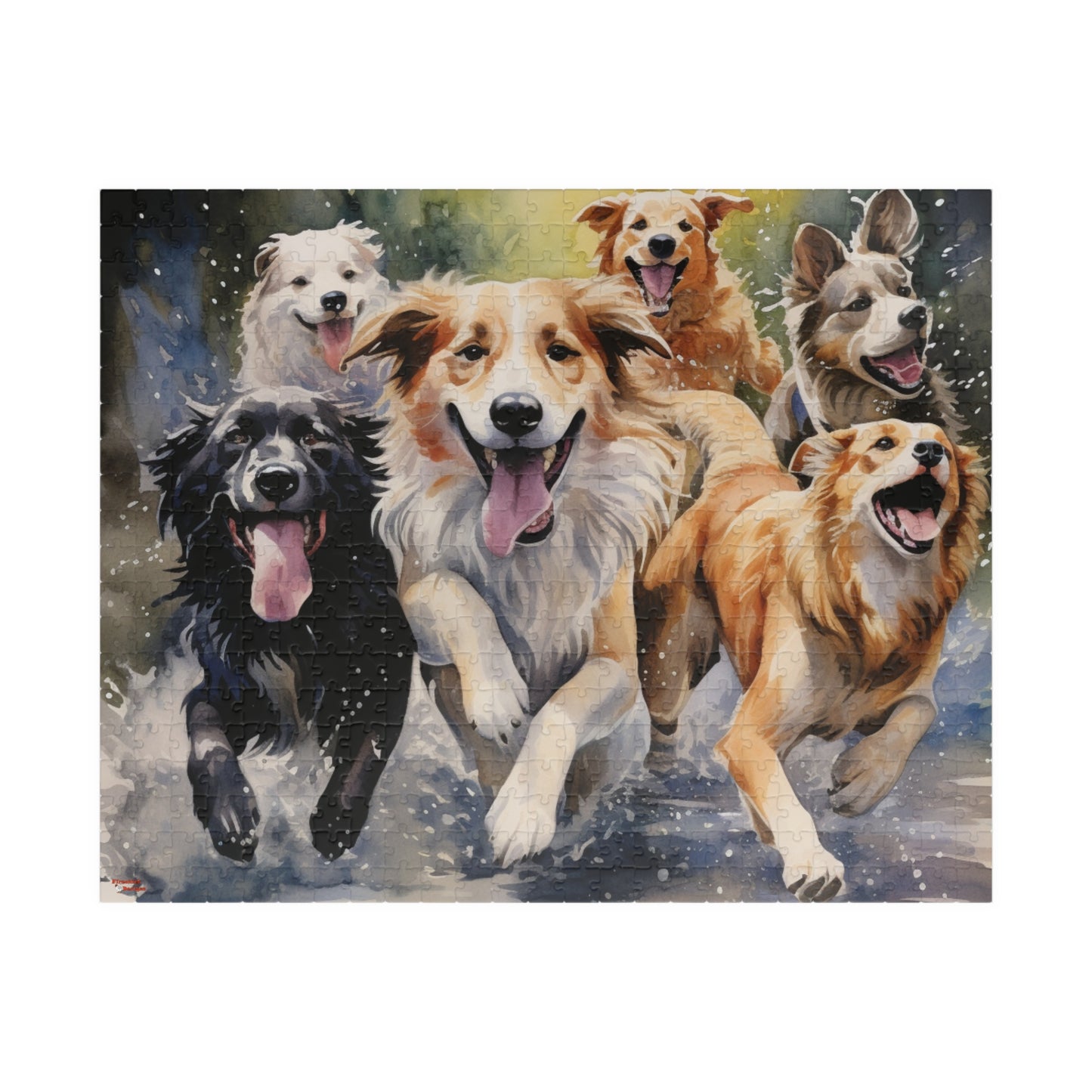 Dog Pack Running Through Water Jigsaw Puzzle — 110/252/520/1014-Piece