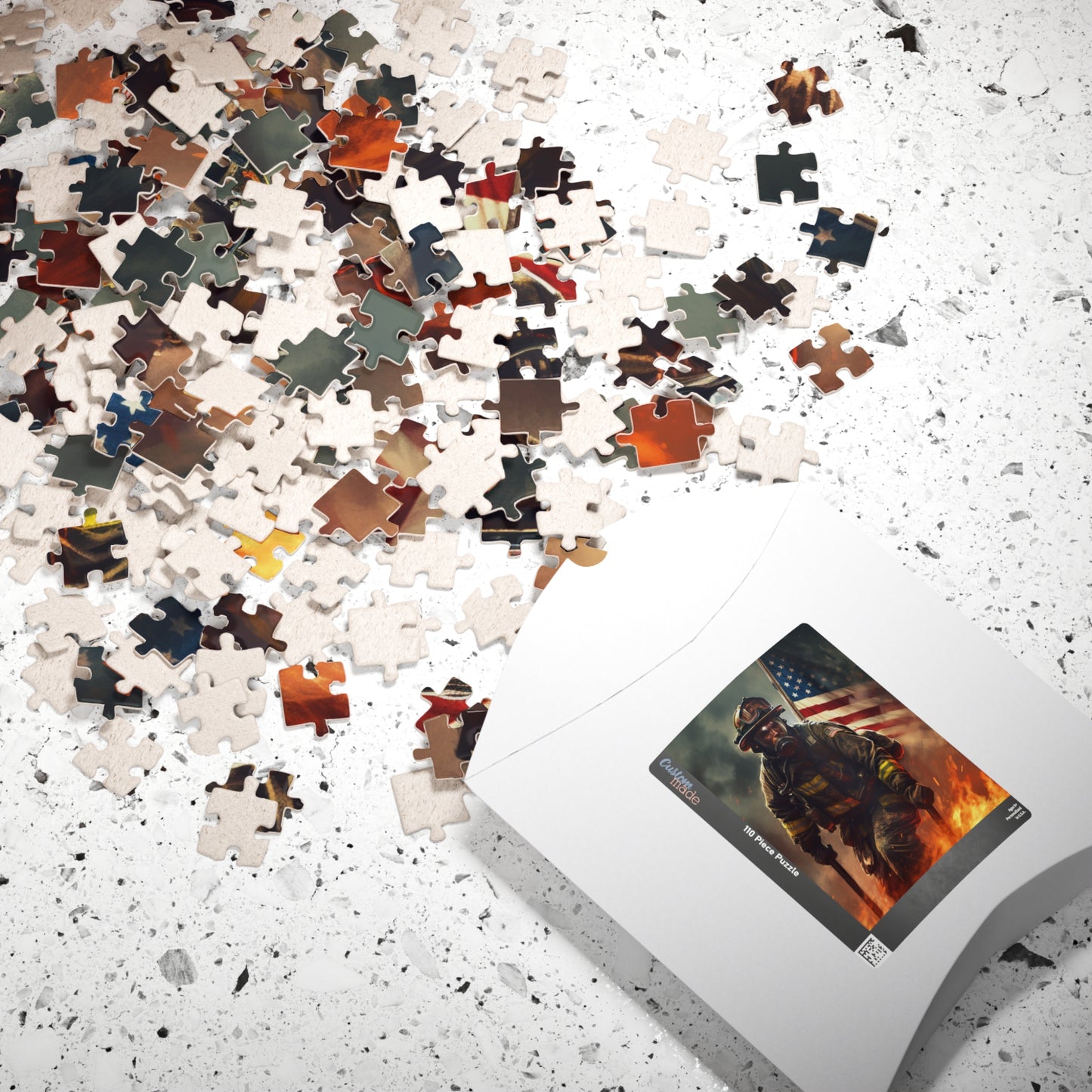American Firefighter Puzzle (110, 252, 500, 1014-piece) by Firechick Designs | Jigsaw Fireman Usa Fire Dept Old Glory Flag America