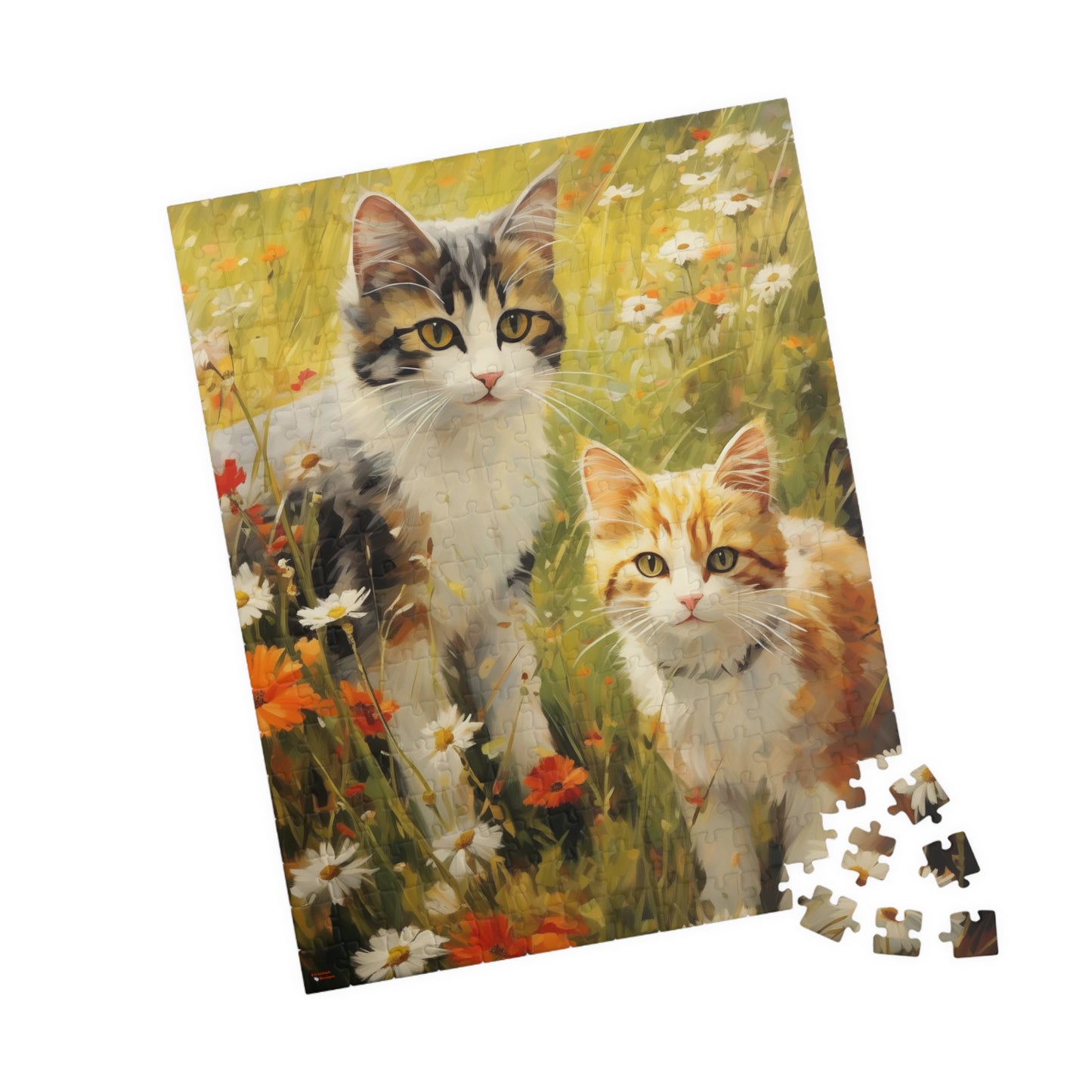Cats in Wildflowers Jigsaw Puzzle — 110/252/520/1014-Piece Cat Flower Puzzle