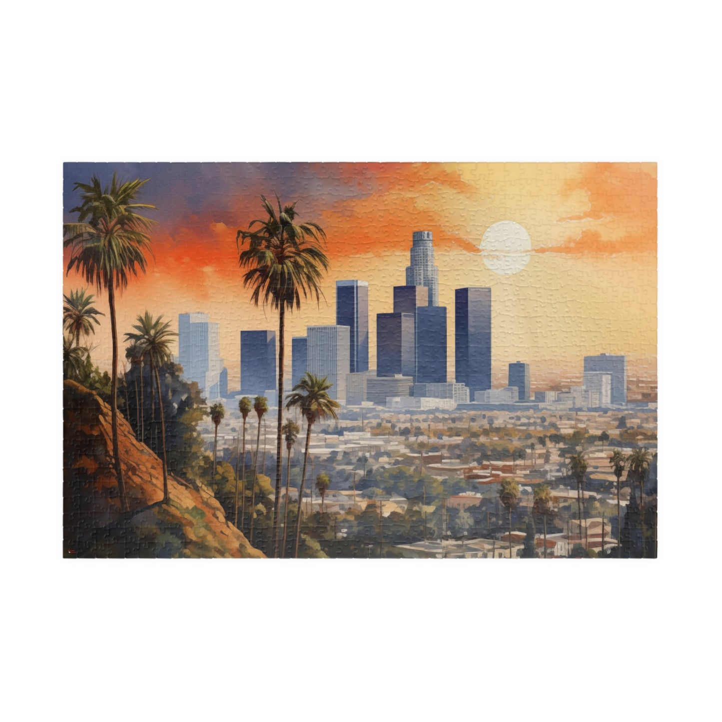 Los Angeles Watercolor Puzzle — Scenic City Map Jigsaw (110–1014 pcs)