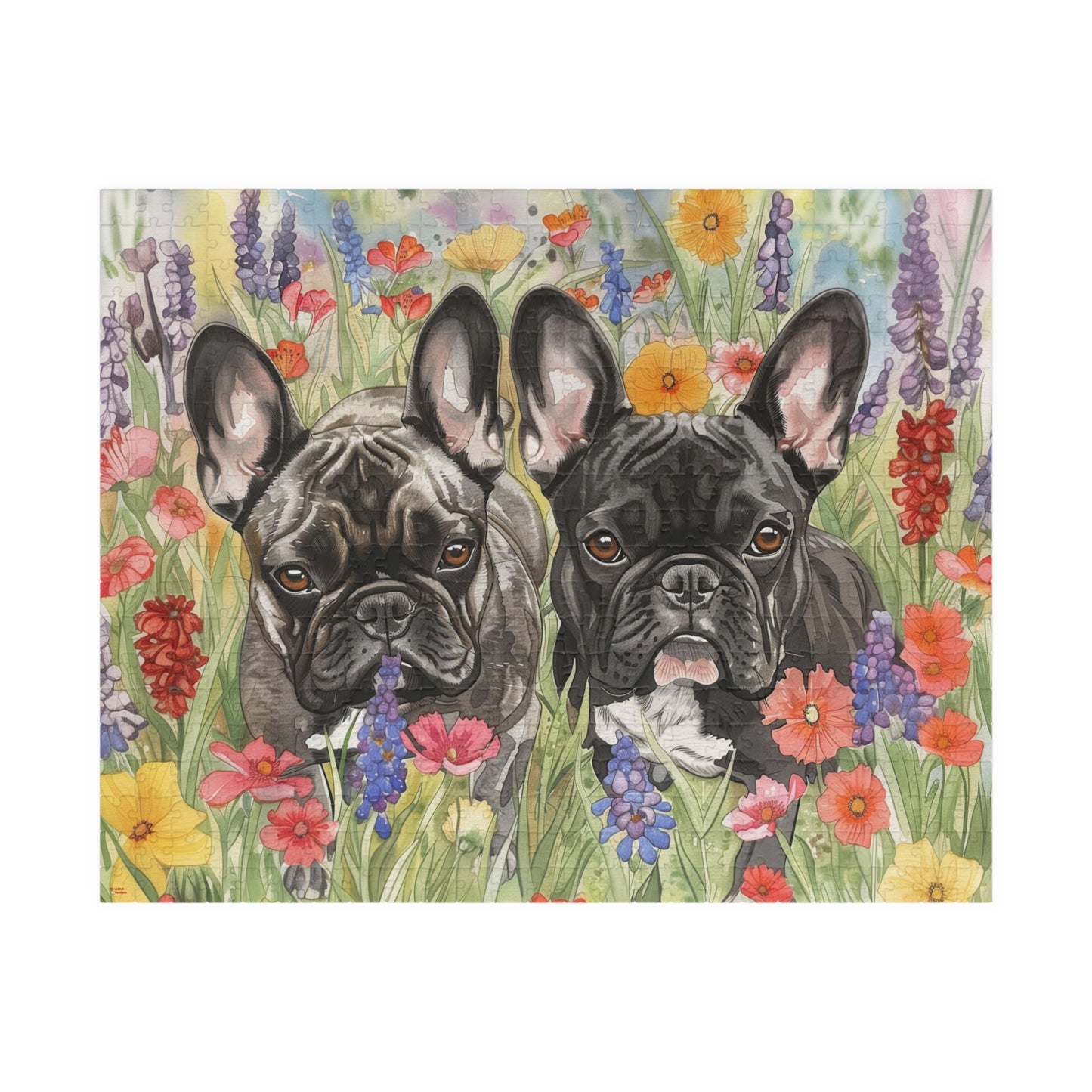 French Bulldog Watercolor Puzzle — Wildflower Field (110–1014 pcs)