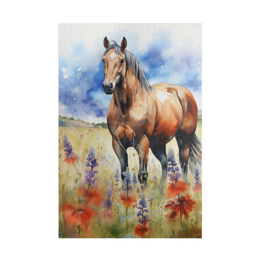 American Quarter Horse Puzzle in Wildflowers (110, 252, 520, 1014-piece) Equestrian Animal Equine Pony Stallion Mare Racehorse Tabletop Game Jig Saw