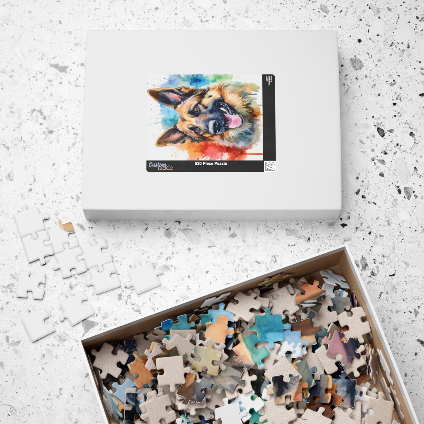 Watercolor German Shepherd Puzzle — 110/252/520/1014-Piece Jigsaw