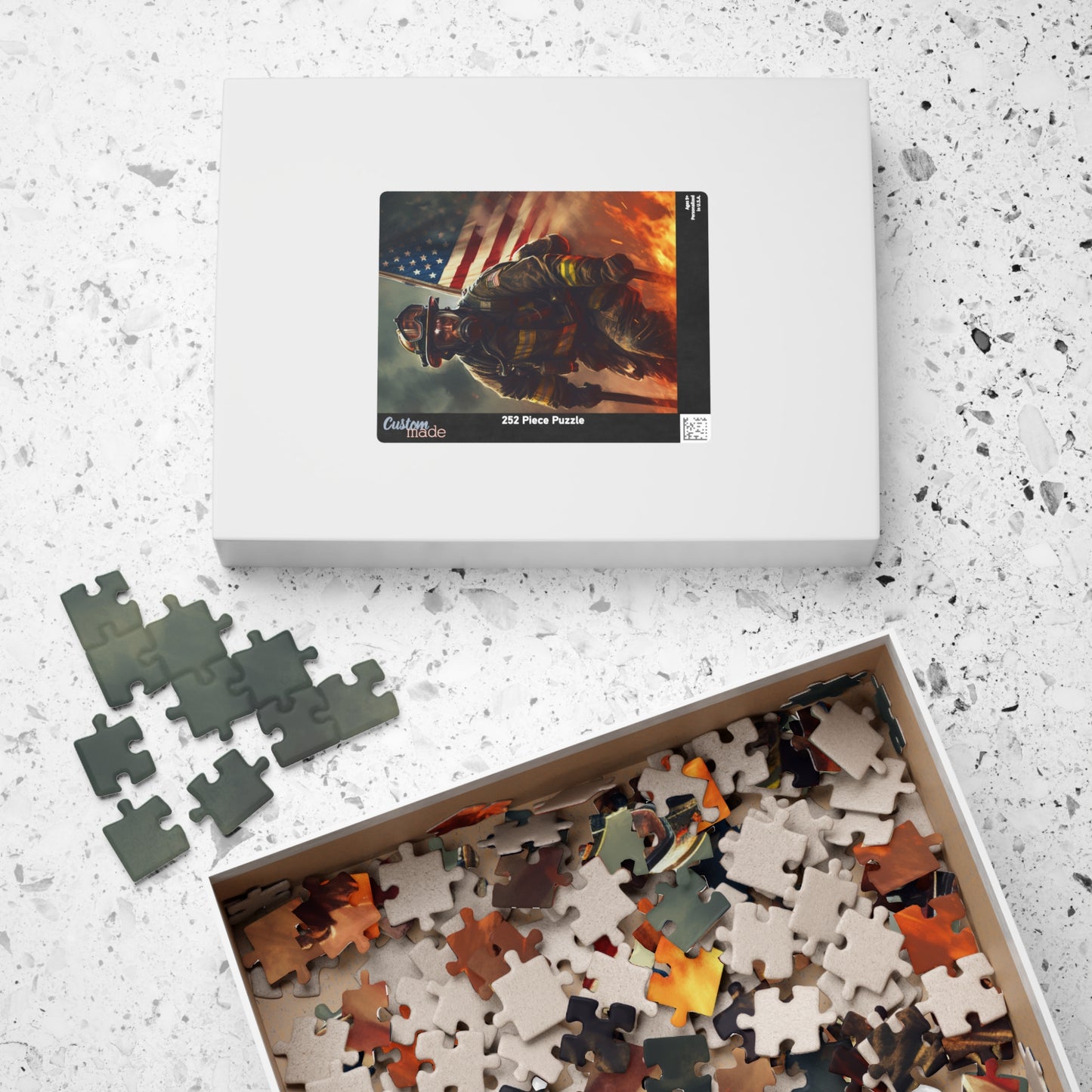 American Firefighter Puzzle (110, 252, 500, 1014-piece) by Firechick Designs | Jigsaw Fireman Usa Fire Dept Old Glory Flag America