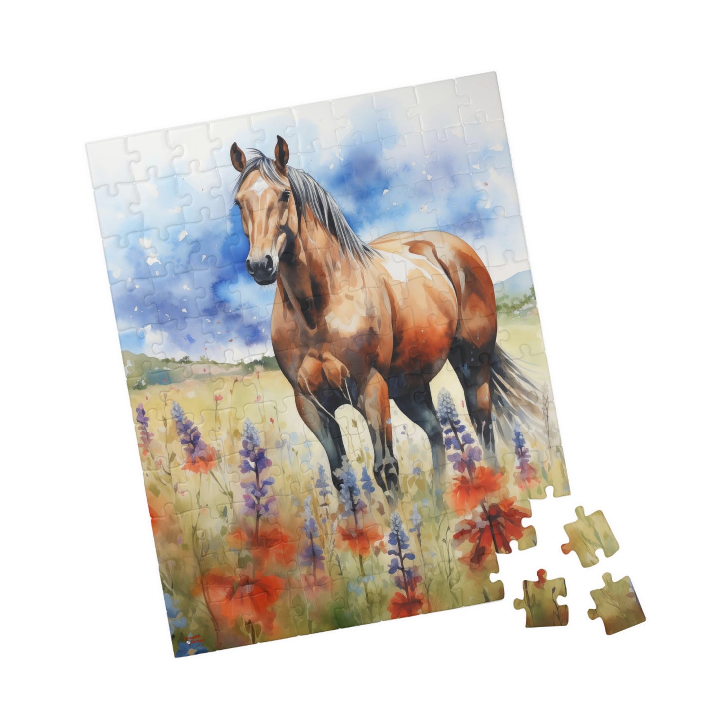 American Quarter Horse Puzzle in Wildflowers (110, 252, 520, 1014-piece) Equestrian Animal Equine Pony Stallion Mare Racehorse Tabletop Game Jig Saw
