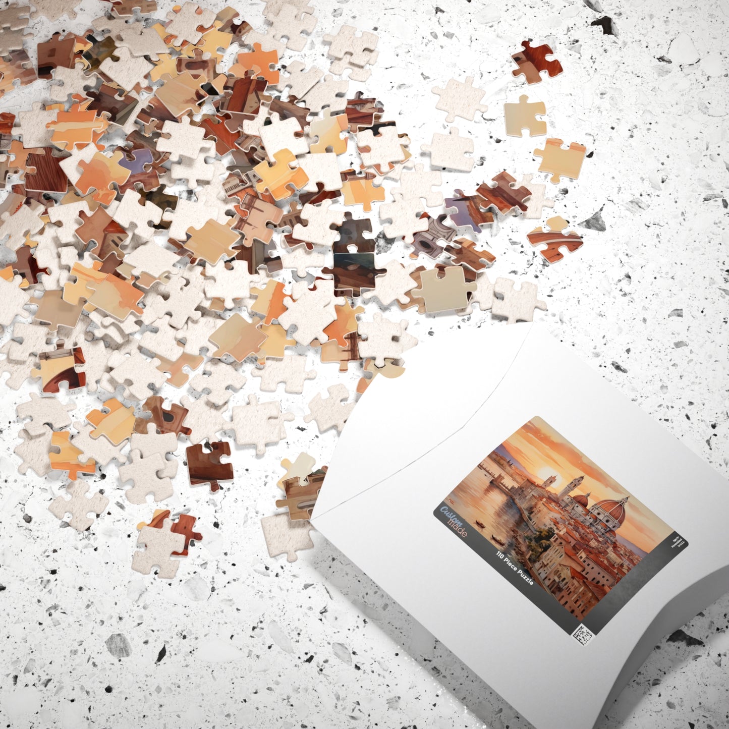 Italian Coastal Sunset Puzzle — Watercolor Cityscape (110–1014 pcs)