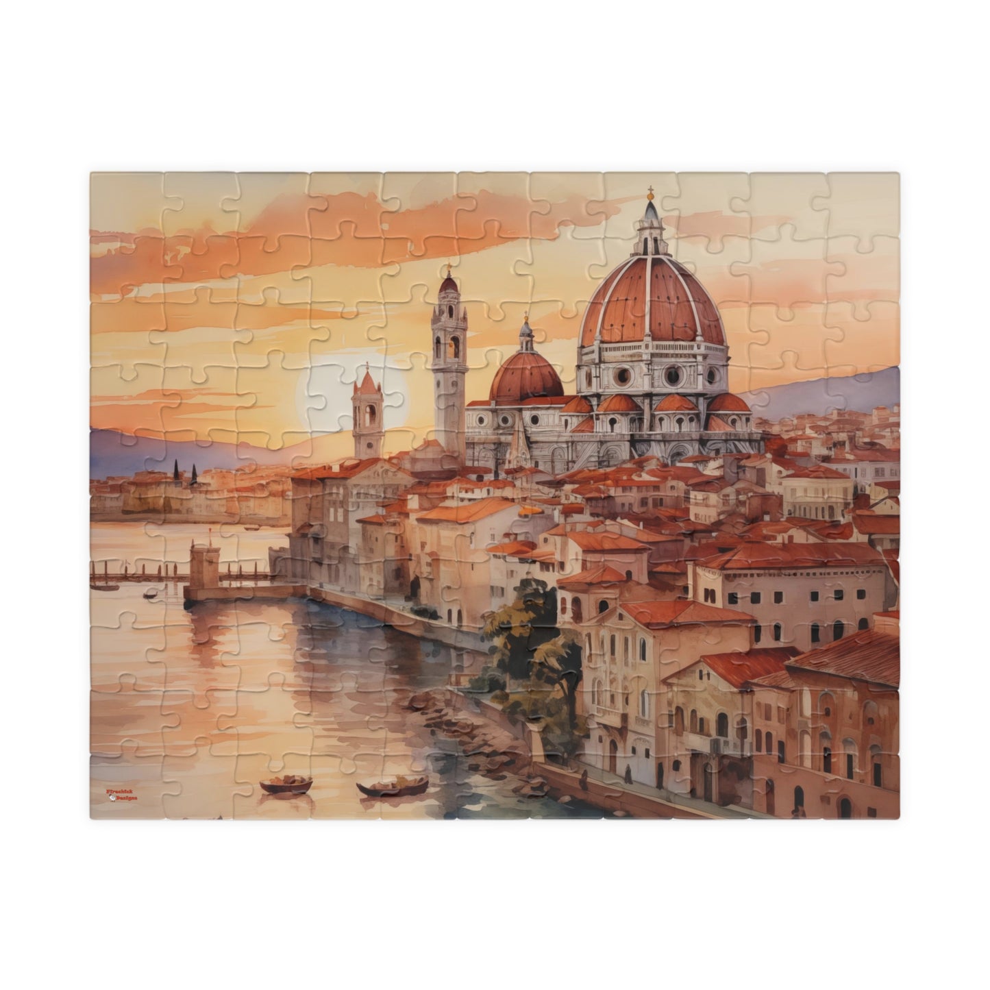 Italian Coastal Sunset Puzzle — Watercolor Cityscape (110–1014 pcs)