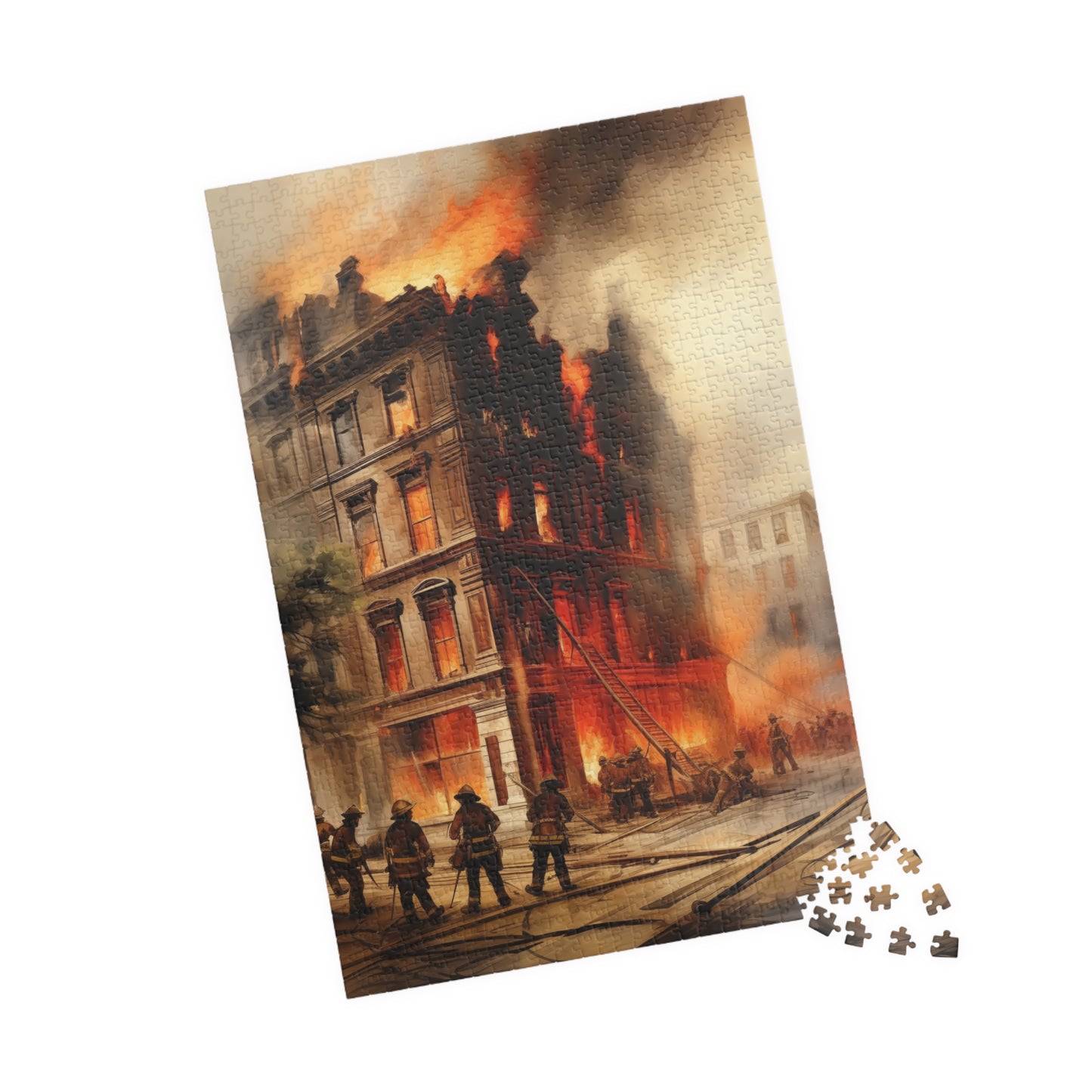 Downtown Fire Puzzle (110, 252, 520, 1014-piece) Firefighters Fireman Firemen Service Station Jig Saw Tabletop Games Adults Teens Hobbies