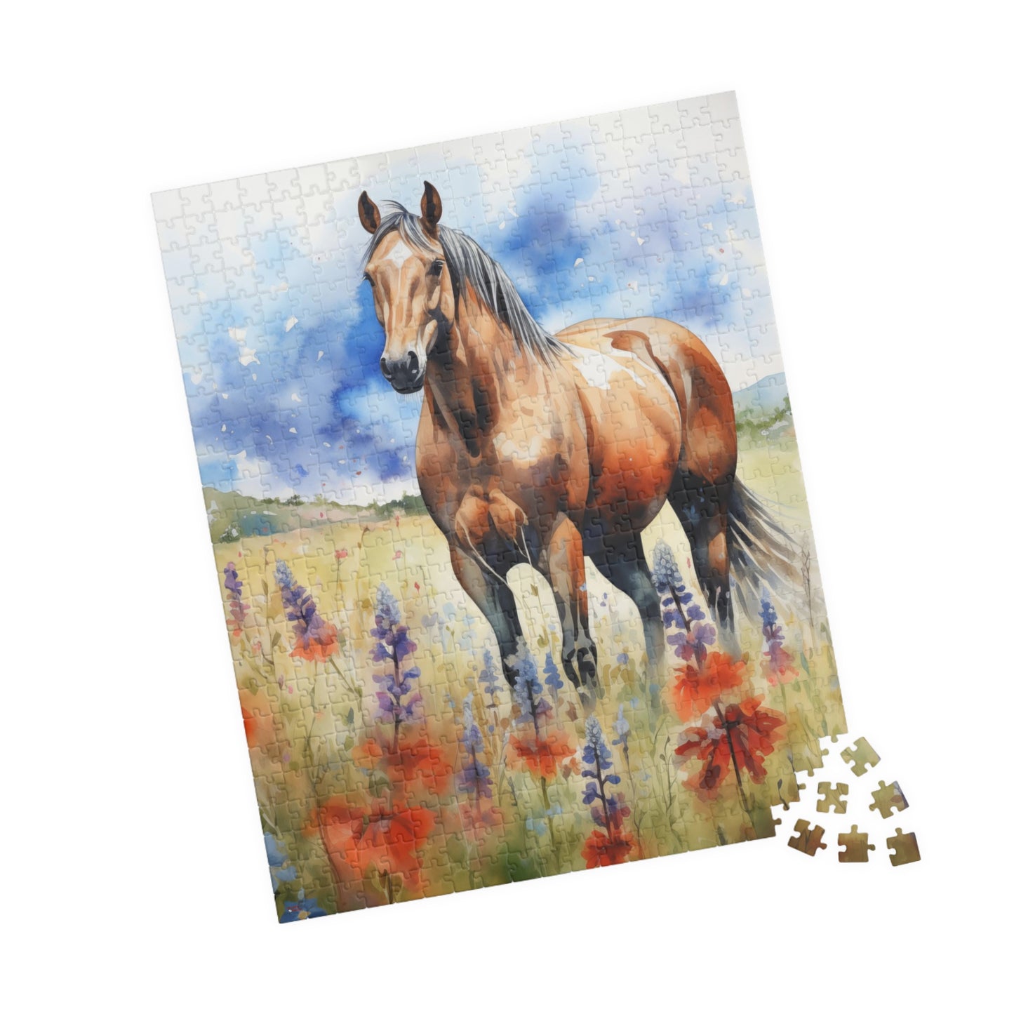 American Quarter Horse Puzzle in Wildflowers (110, 252, 520, 1014-piece) Equestrian Animal Equine Pony Stallion Mare Racehorse Tabletop Game Jig Saw