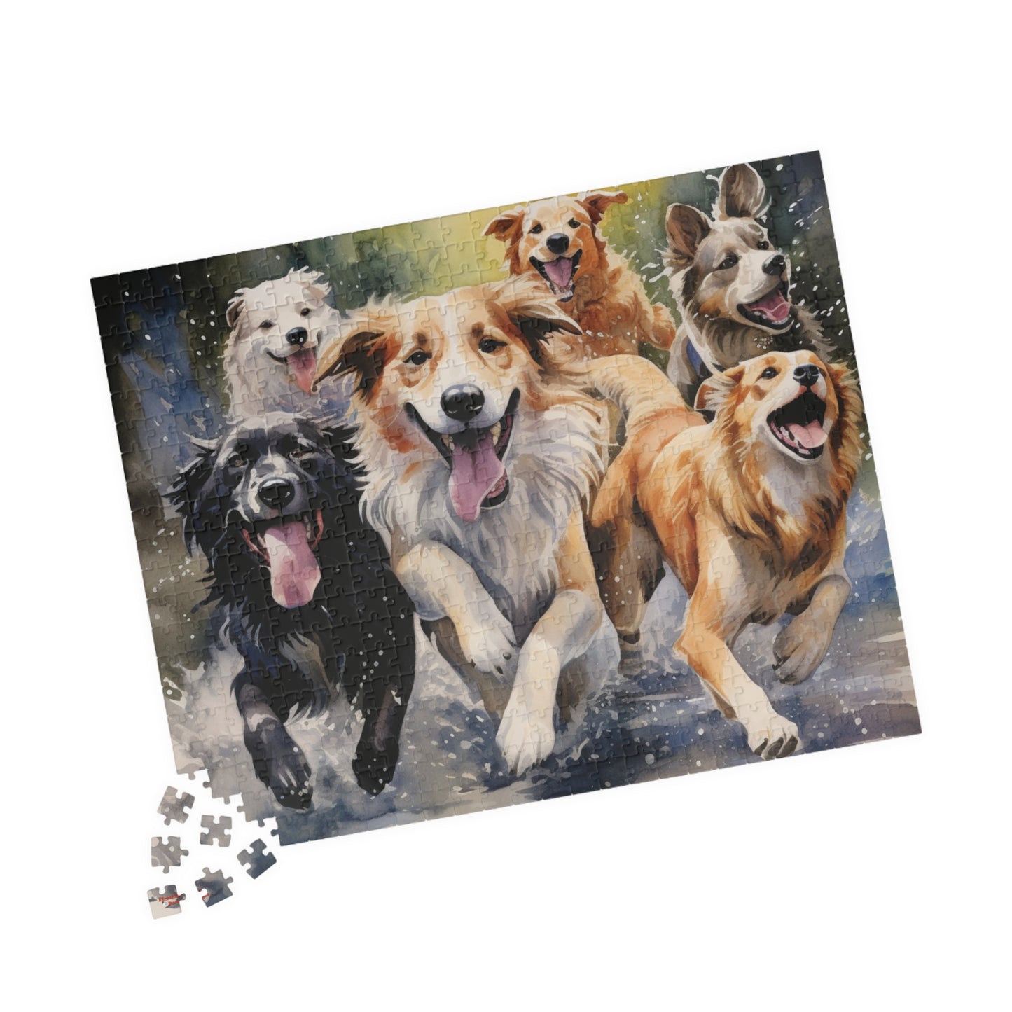 Dog Pack Running Through Water Jigsaw Puzzle — 110/252/520/1014-Piece