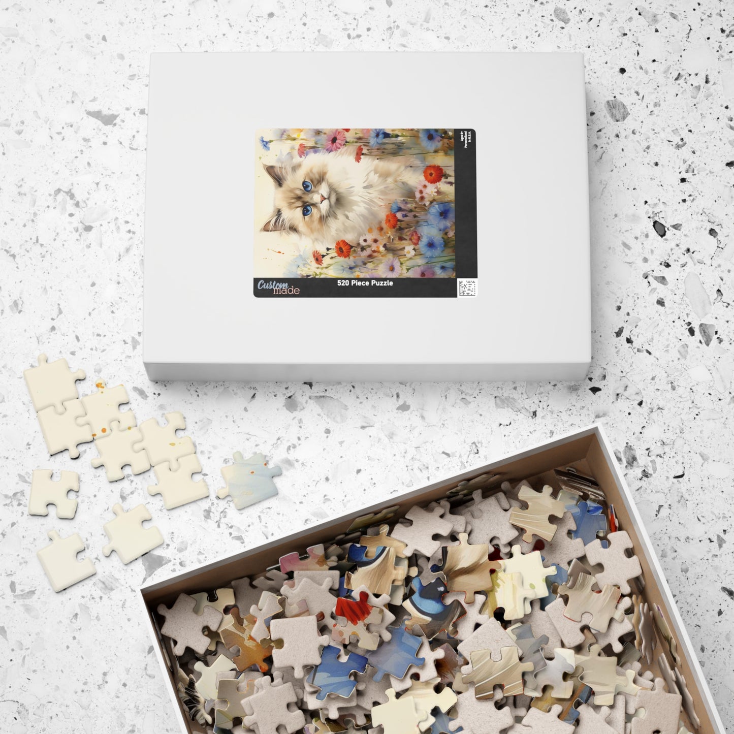 Ragdoll Cat in Wildflowers Watercolor Puzzle, 100% Chipboard, 110-1014 Pieces, Glossy Laminated Finish Feline Pussycat Kitten Family Pet Jig Saw Animals Girls Women Lady