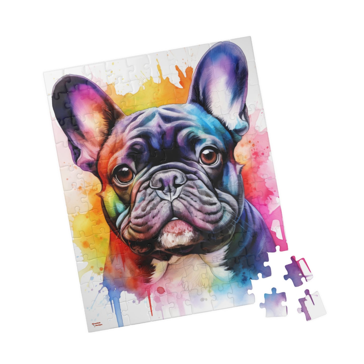 French Bulldog Color Blast Puzzle (110, 252, 520, 1014-piece) Watercolor Jigsaw Jig Saw Family Pet K9 Canine Friend Buddy Tabletop Game