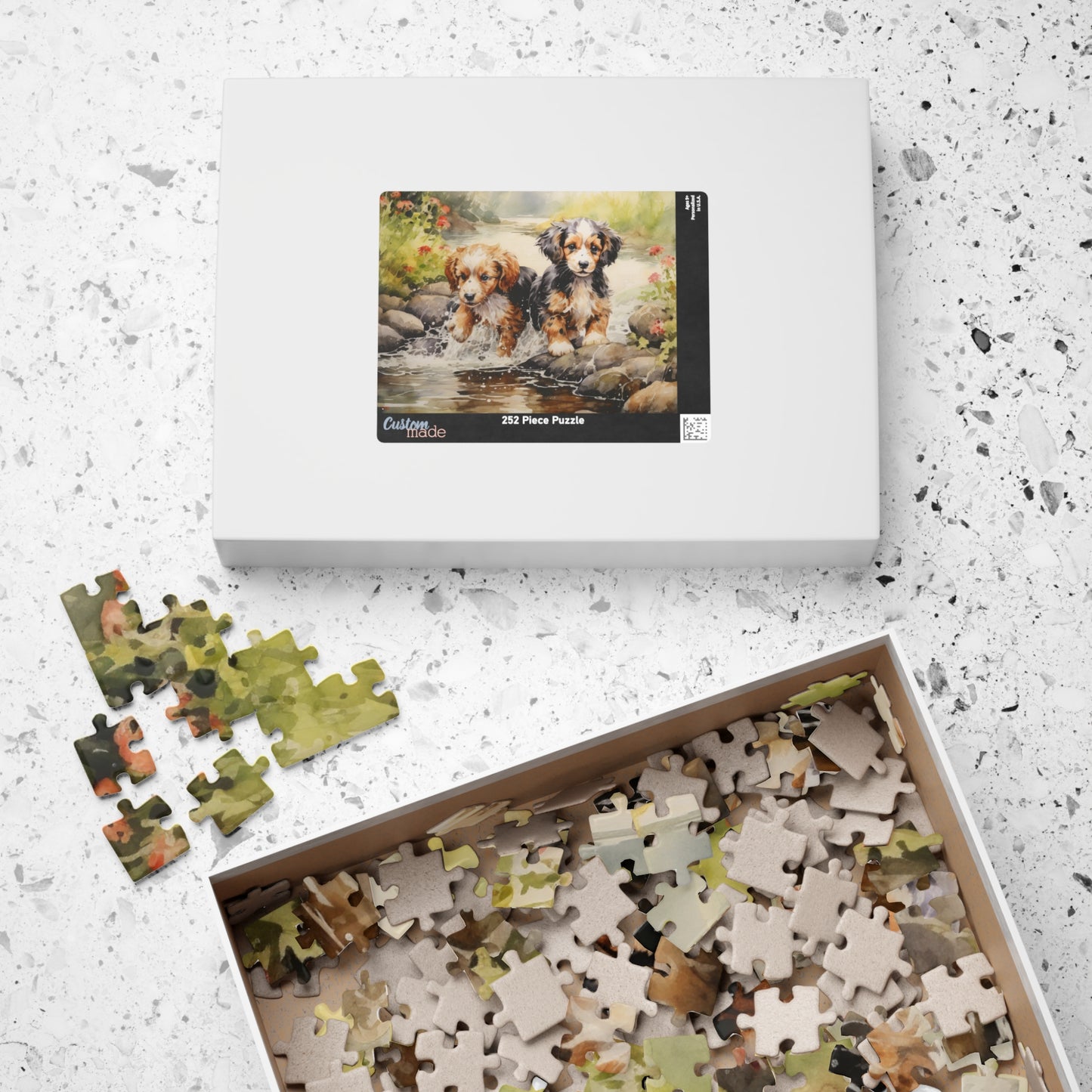 Puppies Running Through a Stream Puzzle — 110/252/520/1014-Piece Jigsaw