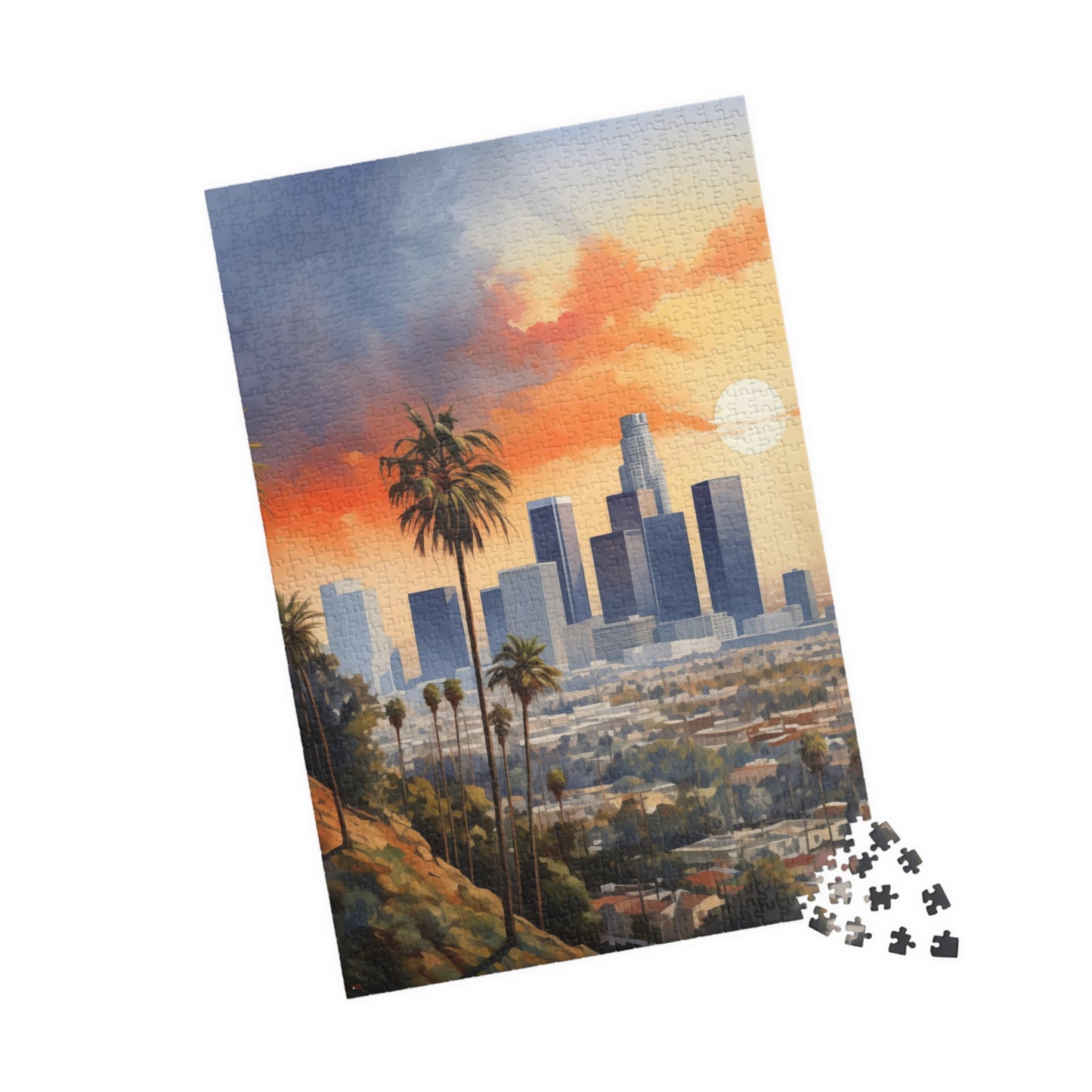 Los Angeles Watercolor Puzzle — Scenic City Map Jigsaw (110–1014 pcs)